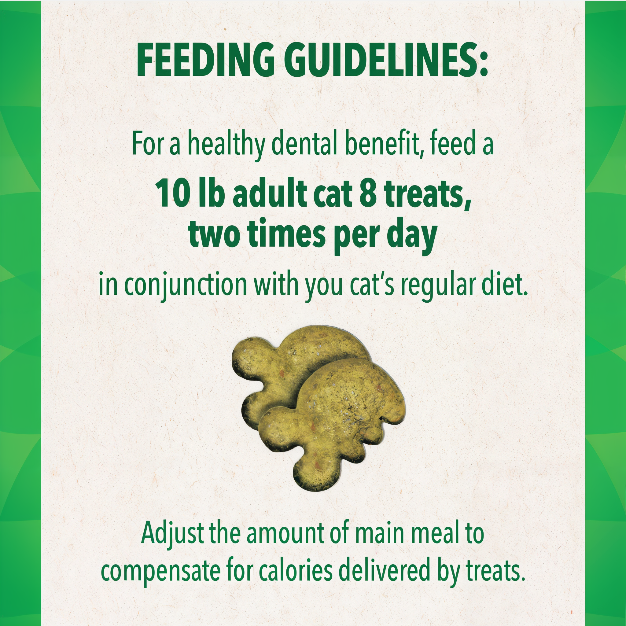 Greenies Feline Dental Oven Roasted Chicken Flavor Cat Treats feeding guidelines 8 treats twice daily
