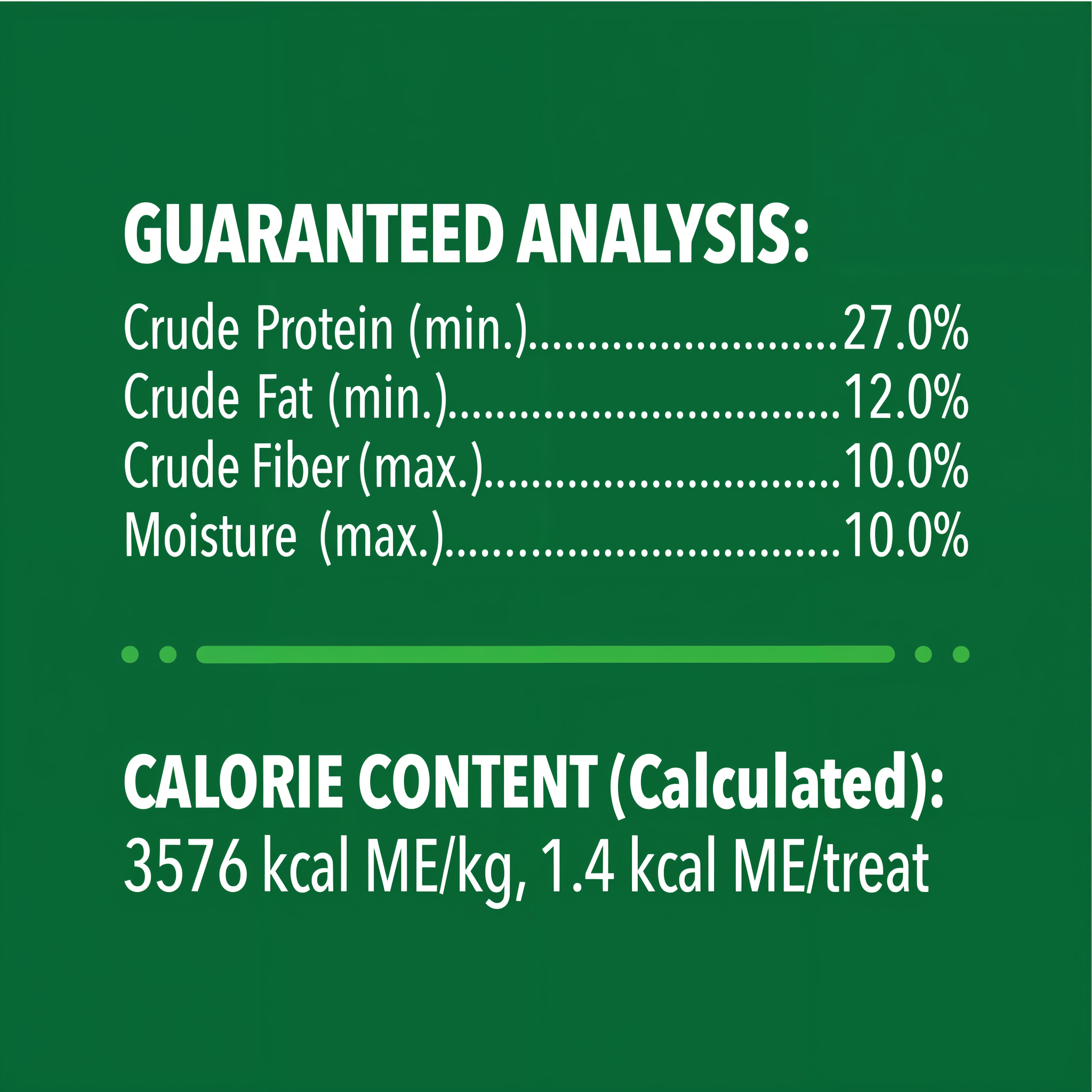 Greenies Feline Dental Oven Roasted Chicken Flavor Cat Treats guaranteed analysis and calorie content
