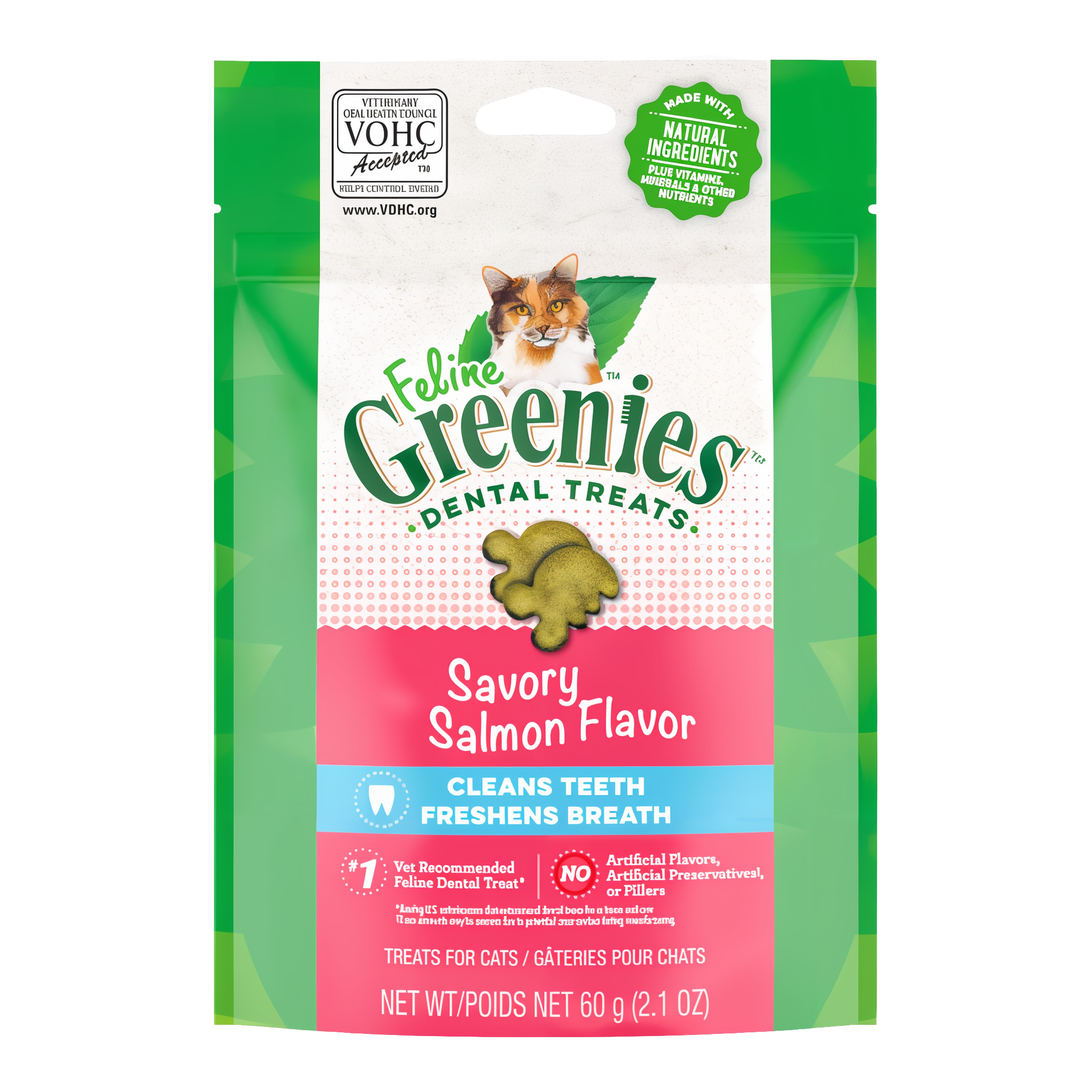 Greenies Feline Dental Savory Salmon Flavor Cat Treats 2.1 OZ pack