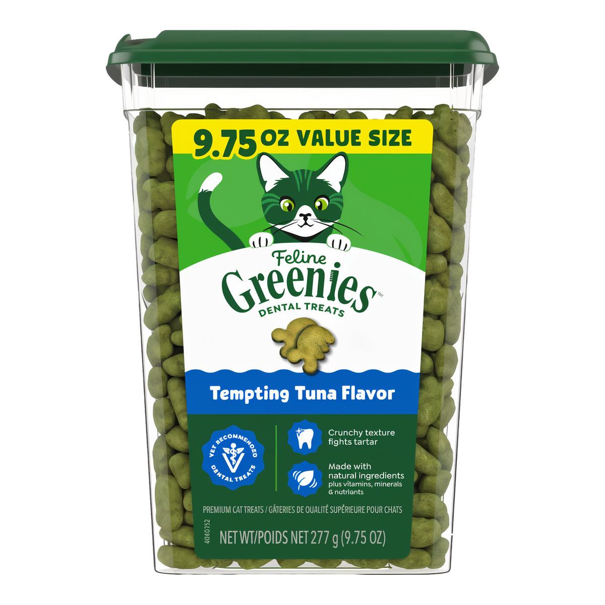 Greenies Feline Dental Tempting Tuna Flavor Cat Treats 9.75 oz value size tub