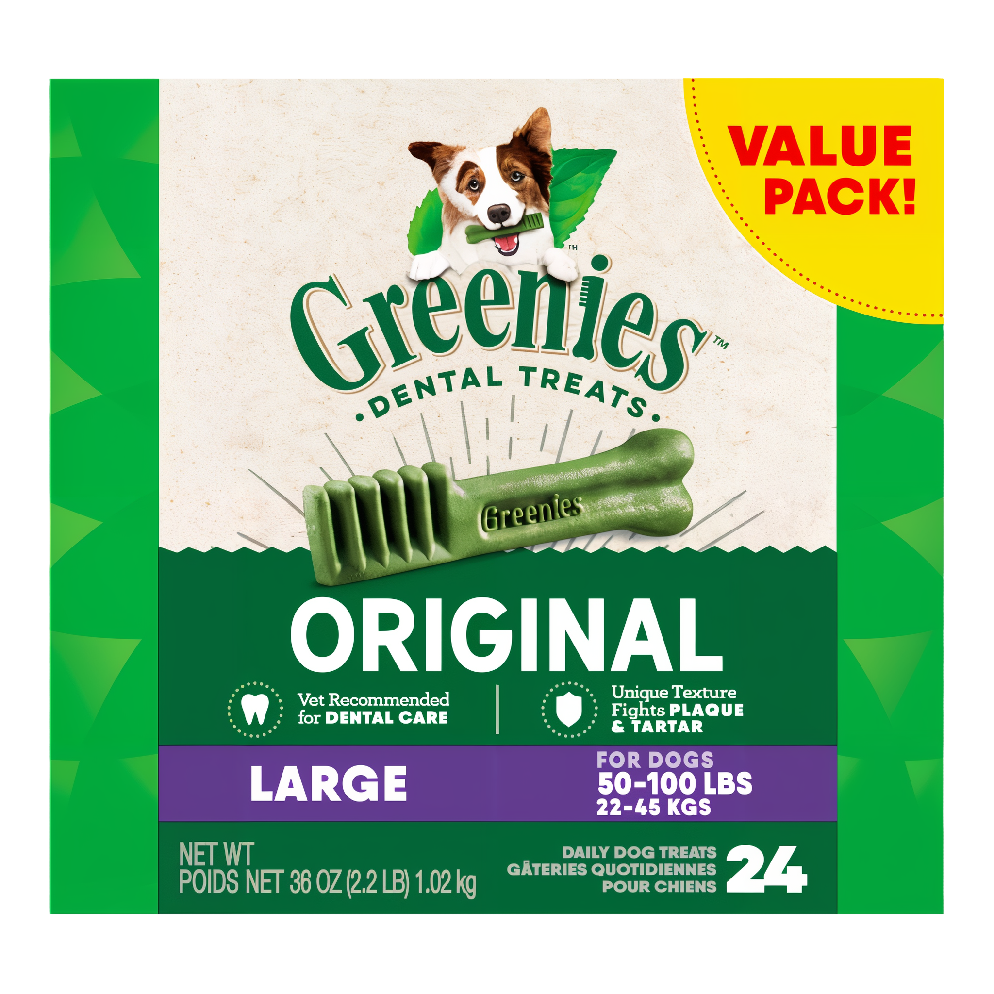 Greenies Original Large dental dog treats 36 OZ pack, 24 treats