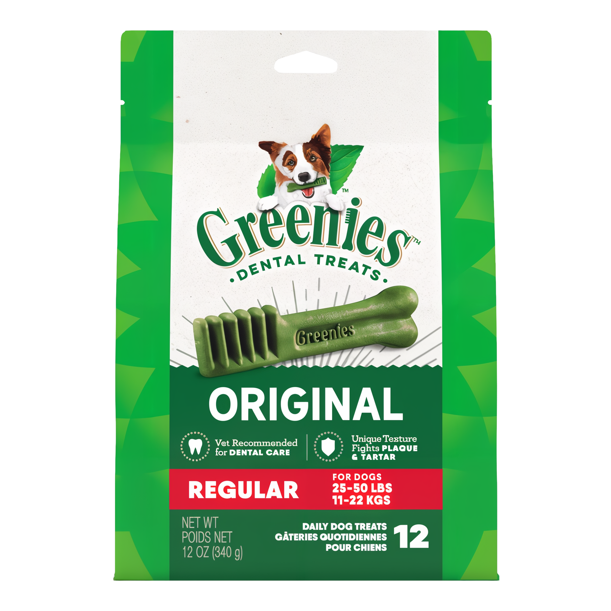 Greenies Original Regular dental dog treats 12 OZ pack, 12 treats