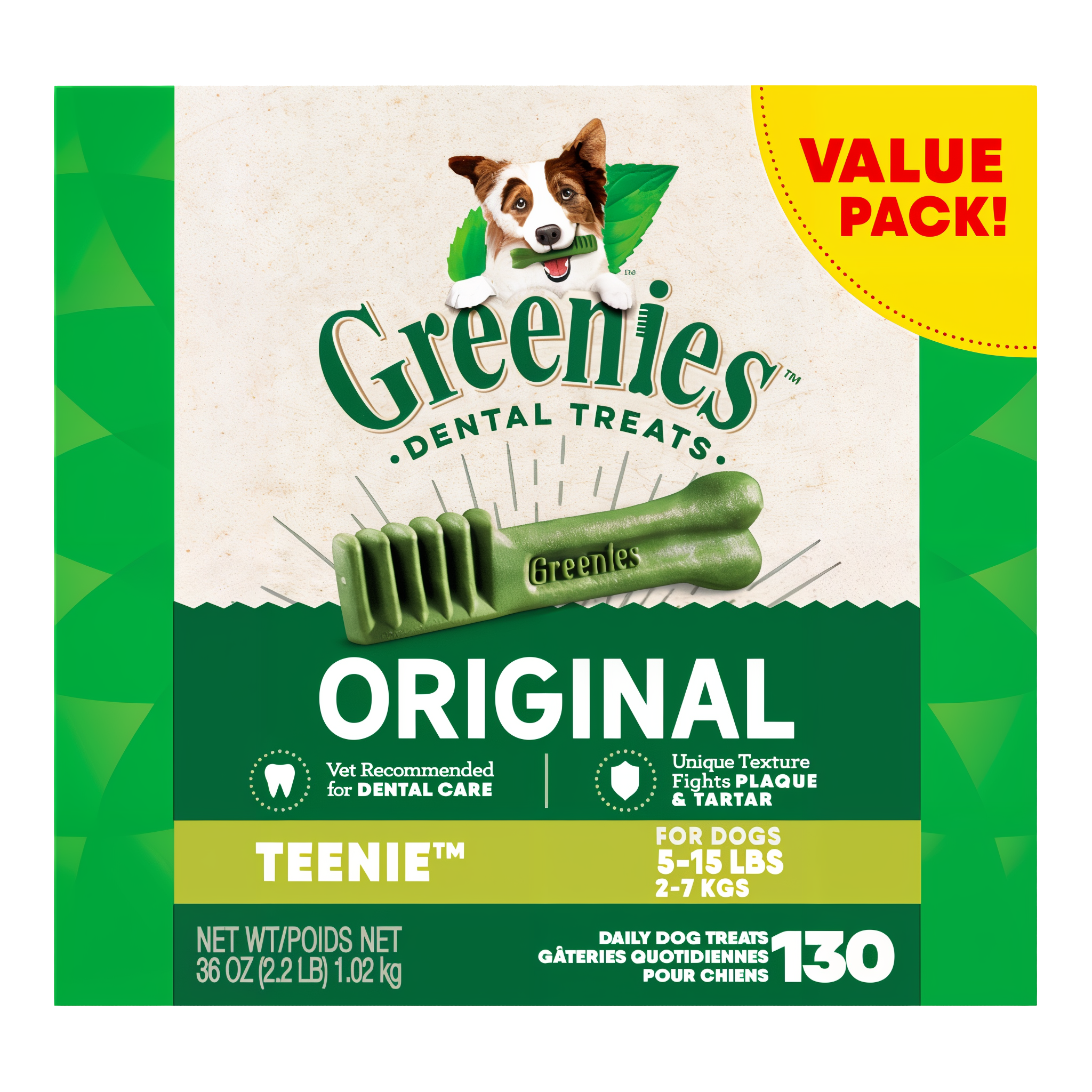 Greenies Original Teenie dental dog treats 36 OZ pack, 130 treats