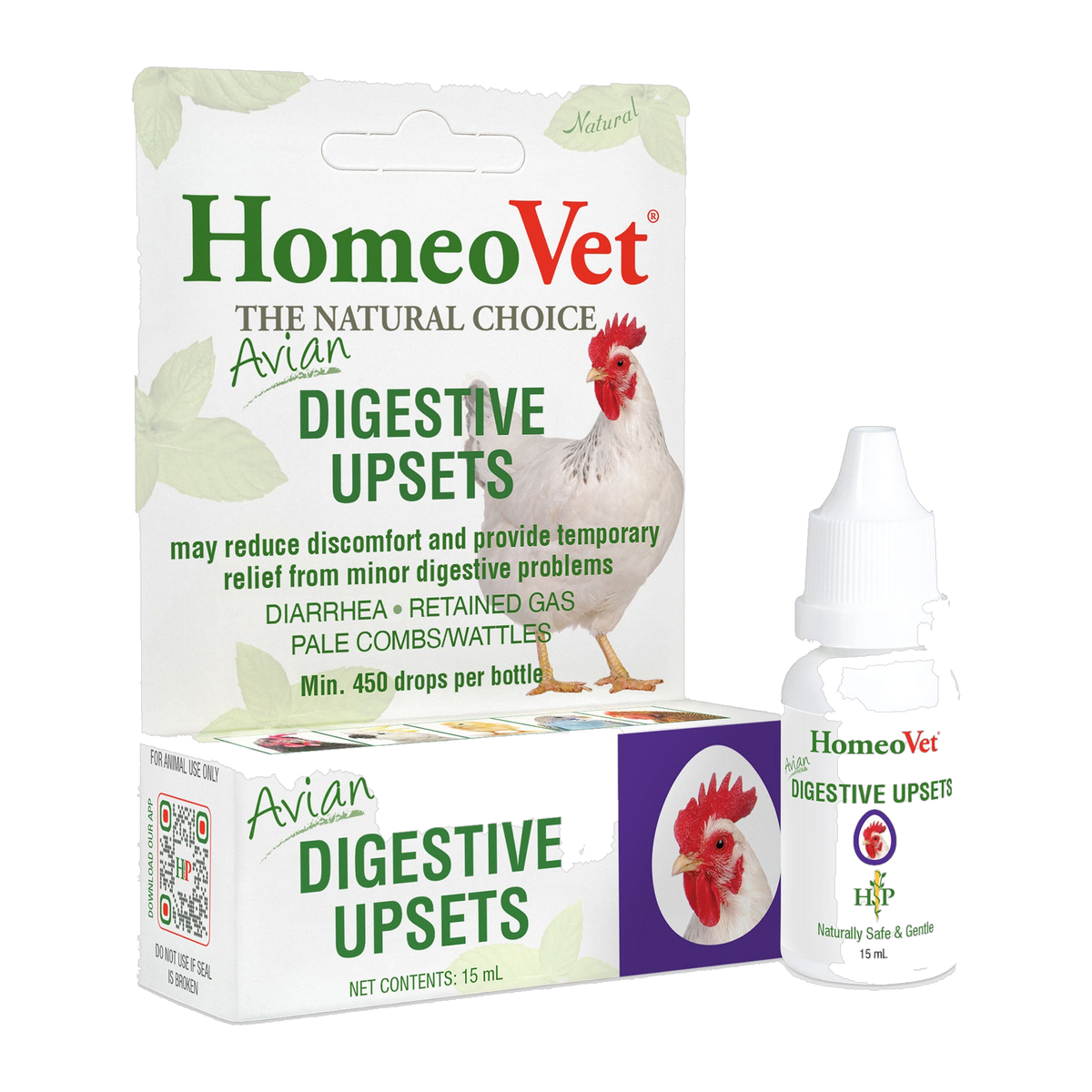 HomeoPet Avian Digestive Upsets 15 ml natural homeopathic drops, box and dropper bottle