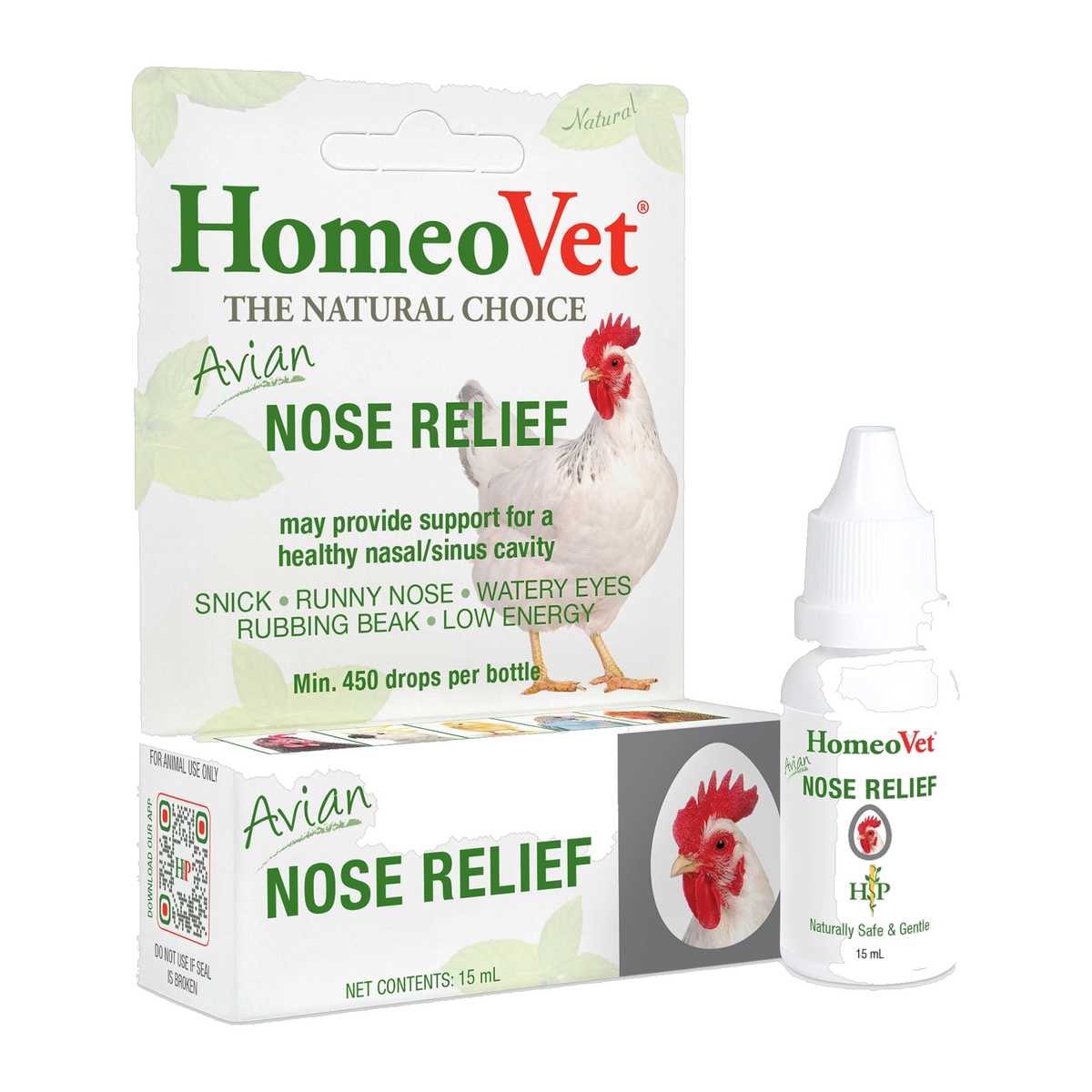 HomeoPet Avian Nose Relief 15 ml natural homeopathic drops, box and dropper bottle