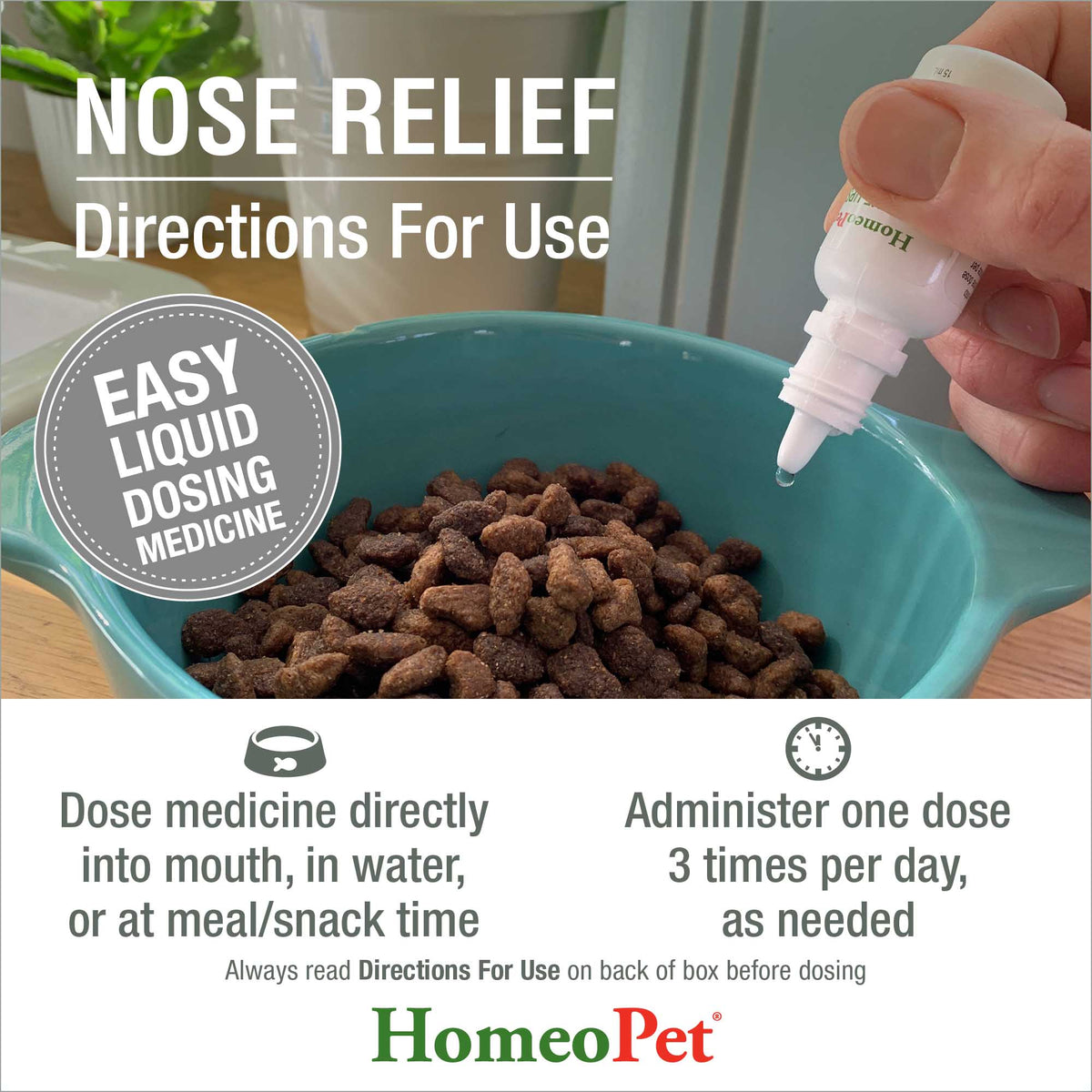 HomeoPet Nose Relief directions for use, easy liquid dosing