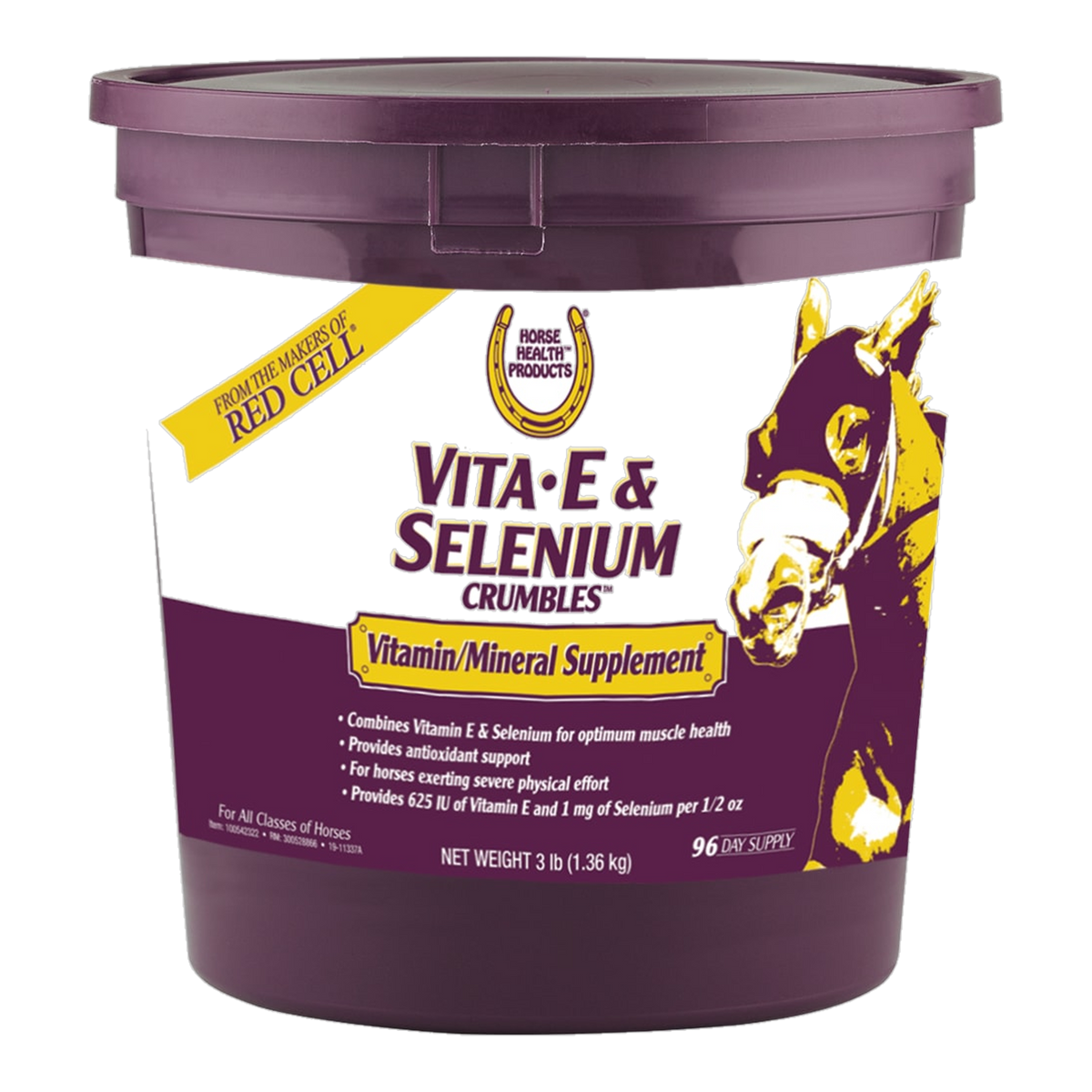 Horse Health Vita-E & Selenium Crumbles package showing size