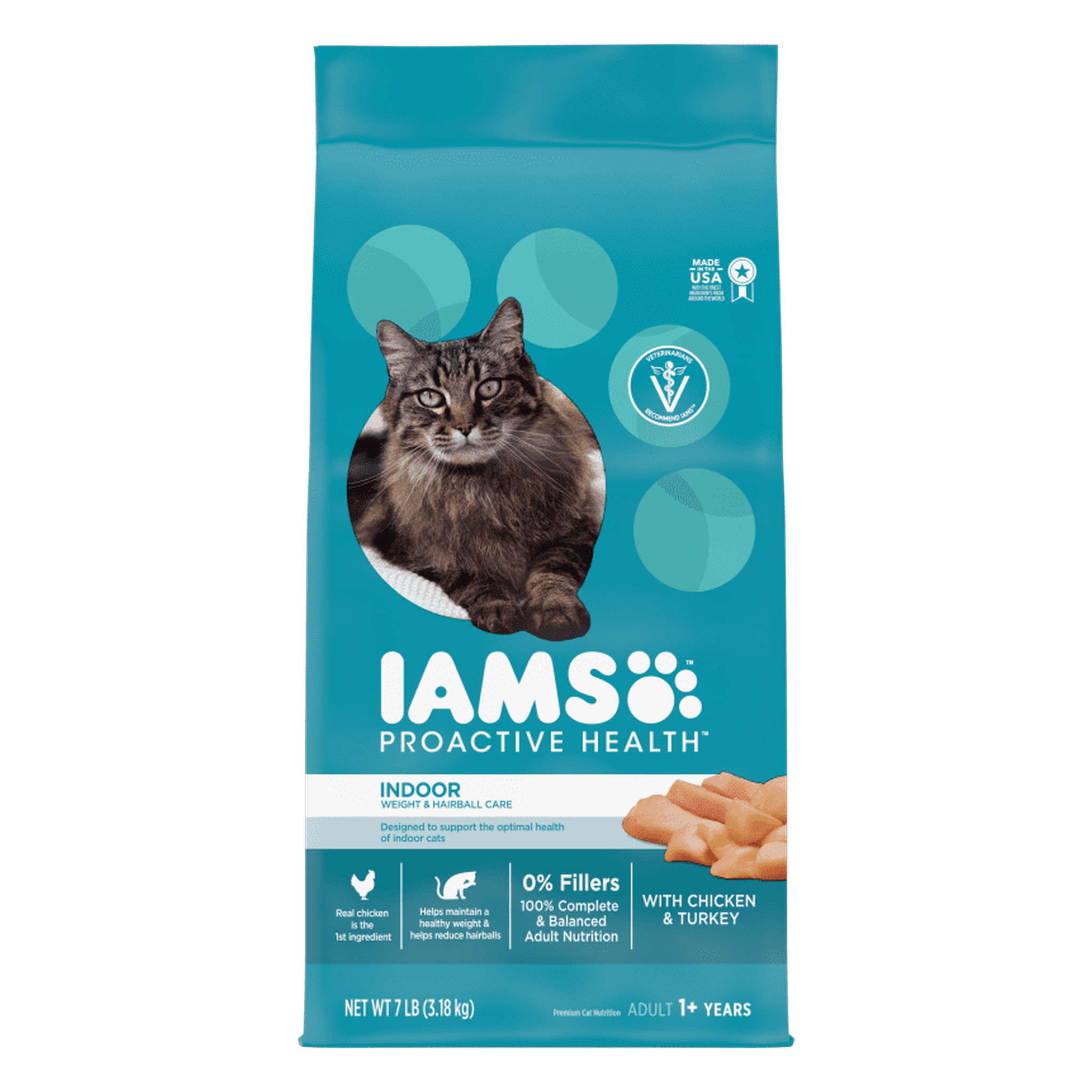 IAMS Proactive Health Adult Indoor Weight & Hairball Care with Chicken & Turkey dry cat food 7 lb bag