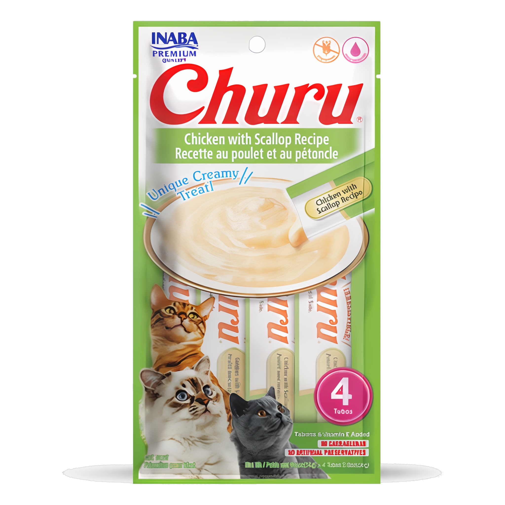 Inaba Churu Chicken with Scallop Recipe Cat Treats, 4 tubes package