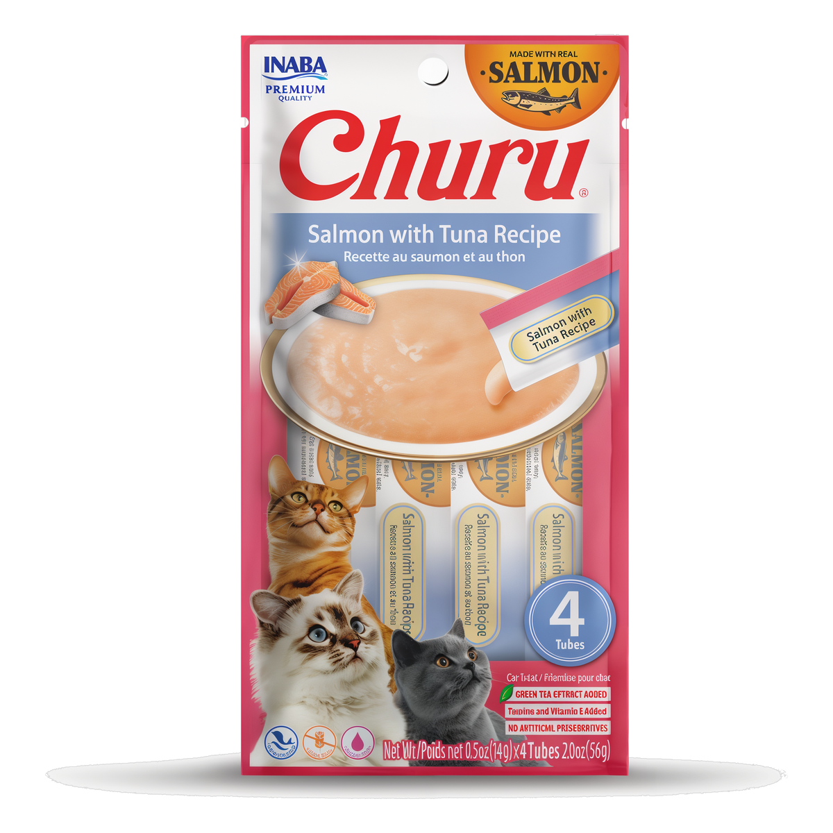 Inaba Churu Salmon with Tuna Recipe Cat Treats, 4 tubes package