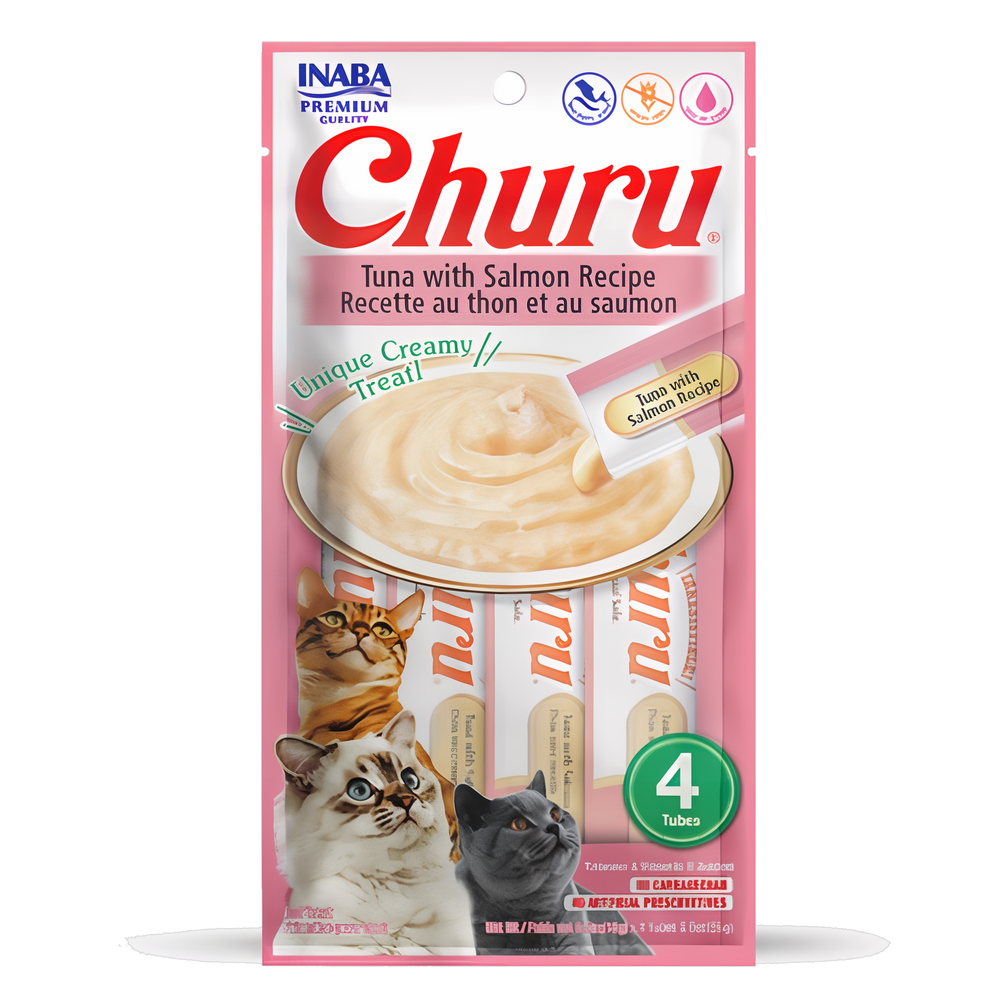Inaba Churu Tuna with Salmon Recipe Cat Treats, 4 tubes package