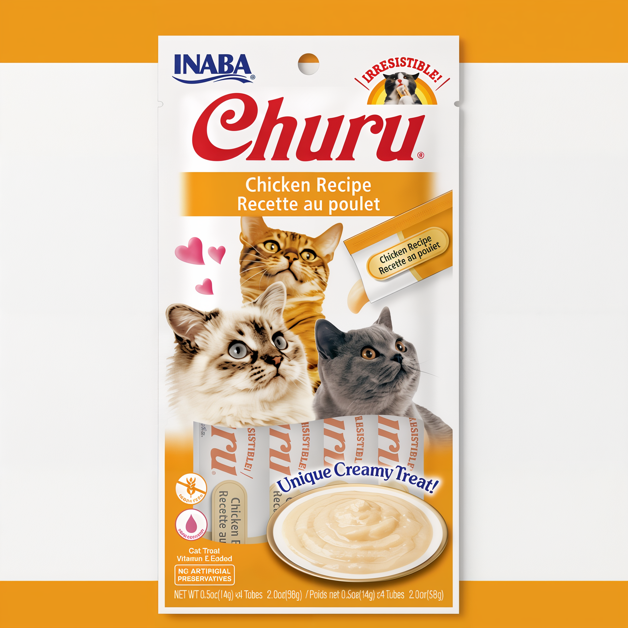 Inaba Churu Creamy Cat Treat, Chicken flavor, 4 tubes. #Chicken#4 Tubes