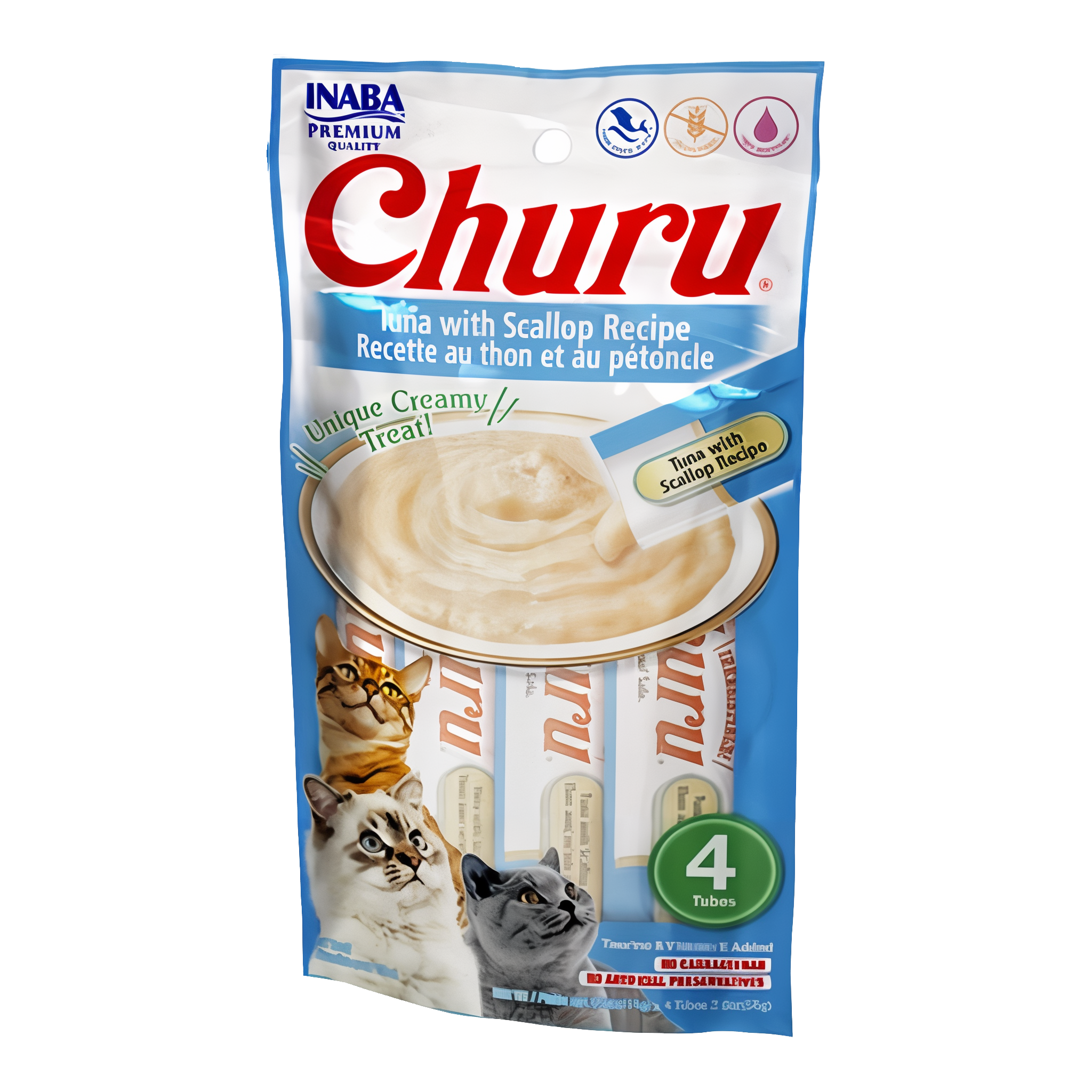 Inaba Churu Creamy Cat Treat, Tuna with Scallop flavor, 4 tubes. #Tuna with Scallop#4 Tubes