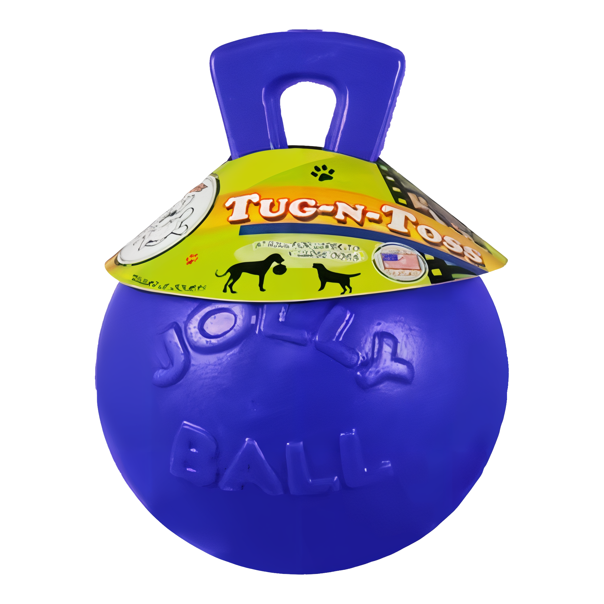 Jolly Pets Tug-N-Toss Blue Rubber Ball with Handle Chew Toy for Dogs