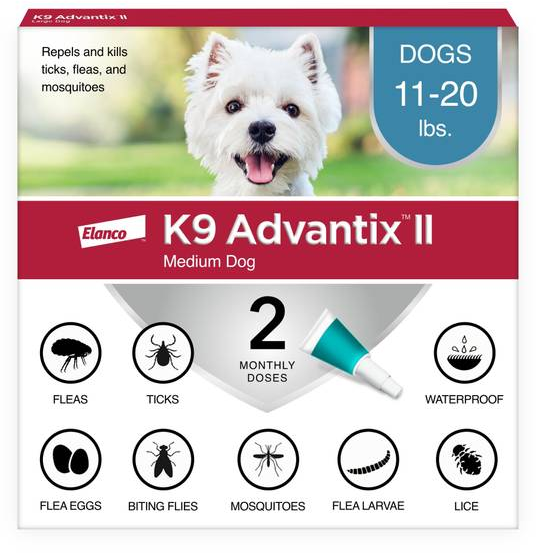 K9 Advantix II Monthly Flea & Tick Prevention for Medium Dogs, two pack.