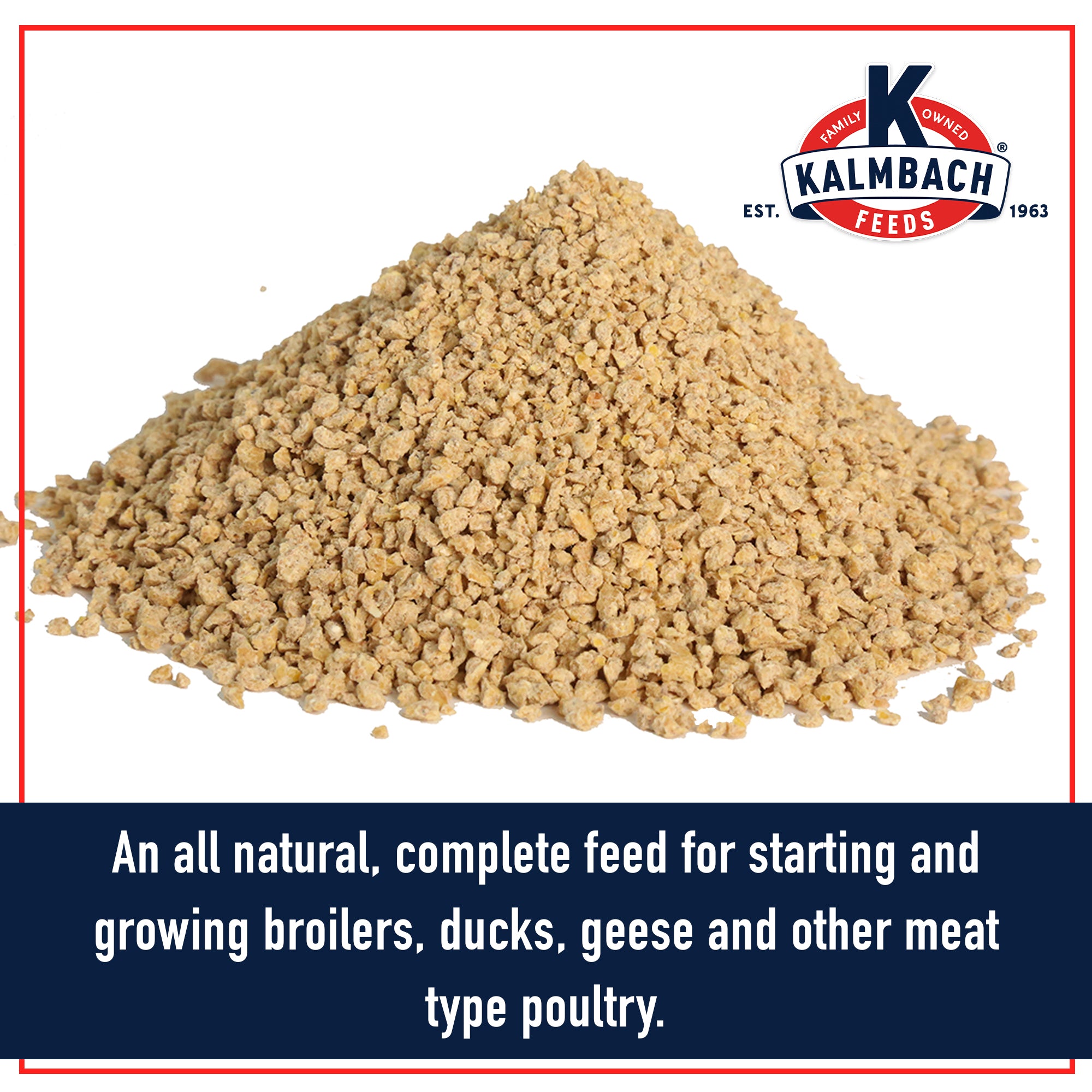 Close-up of Kalmbach 22% Start-To-Finish Meatbird Feed crumble texture