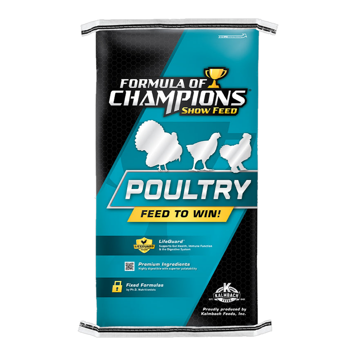 Kalmbach Feeds Fancy & Feathered Formula of Champions poultry show feed bag front