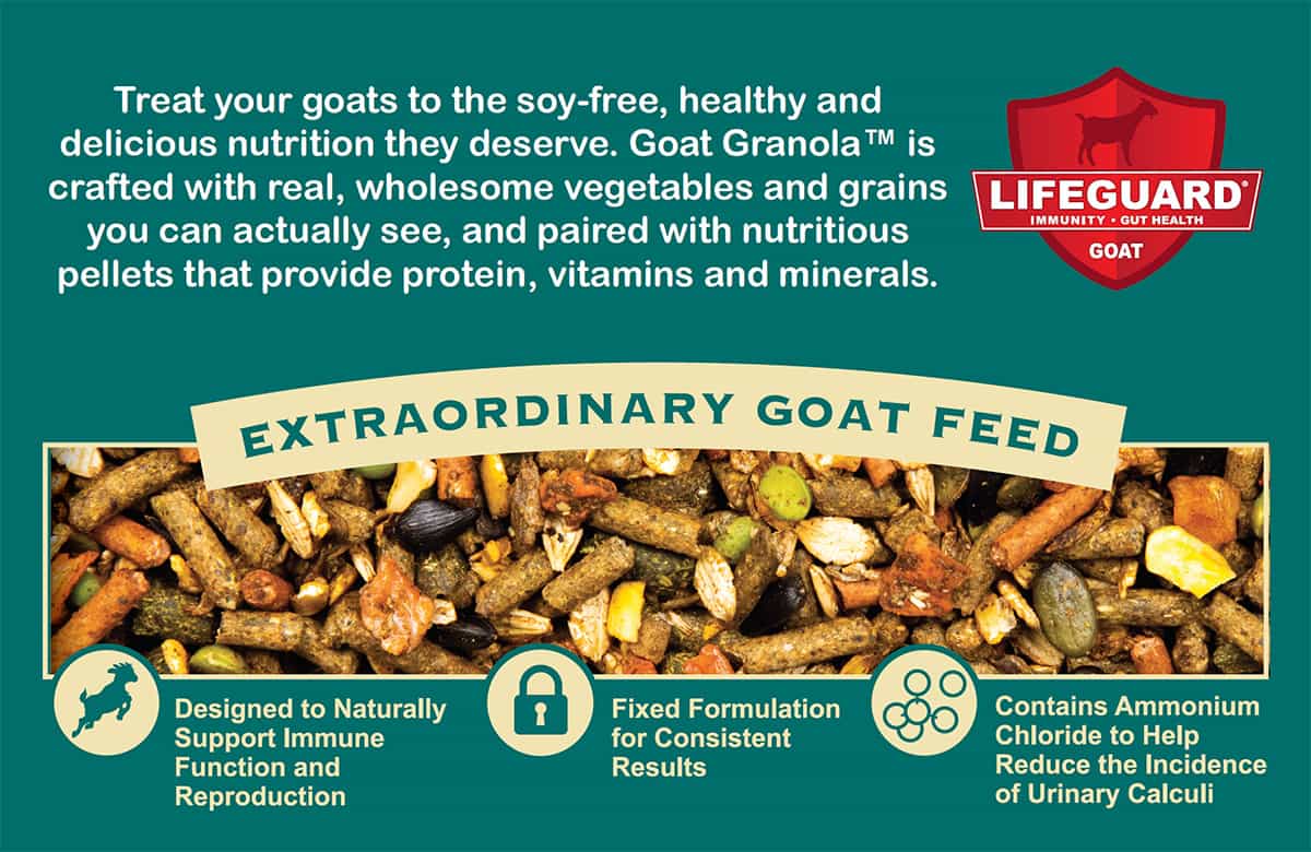 Soy-free Goat Granola description panel with LifeGuard badge