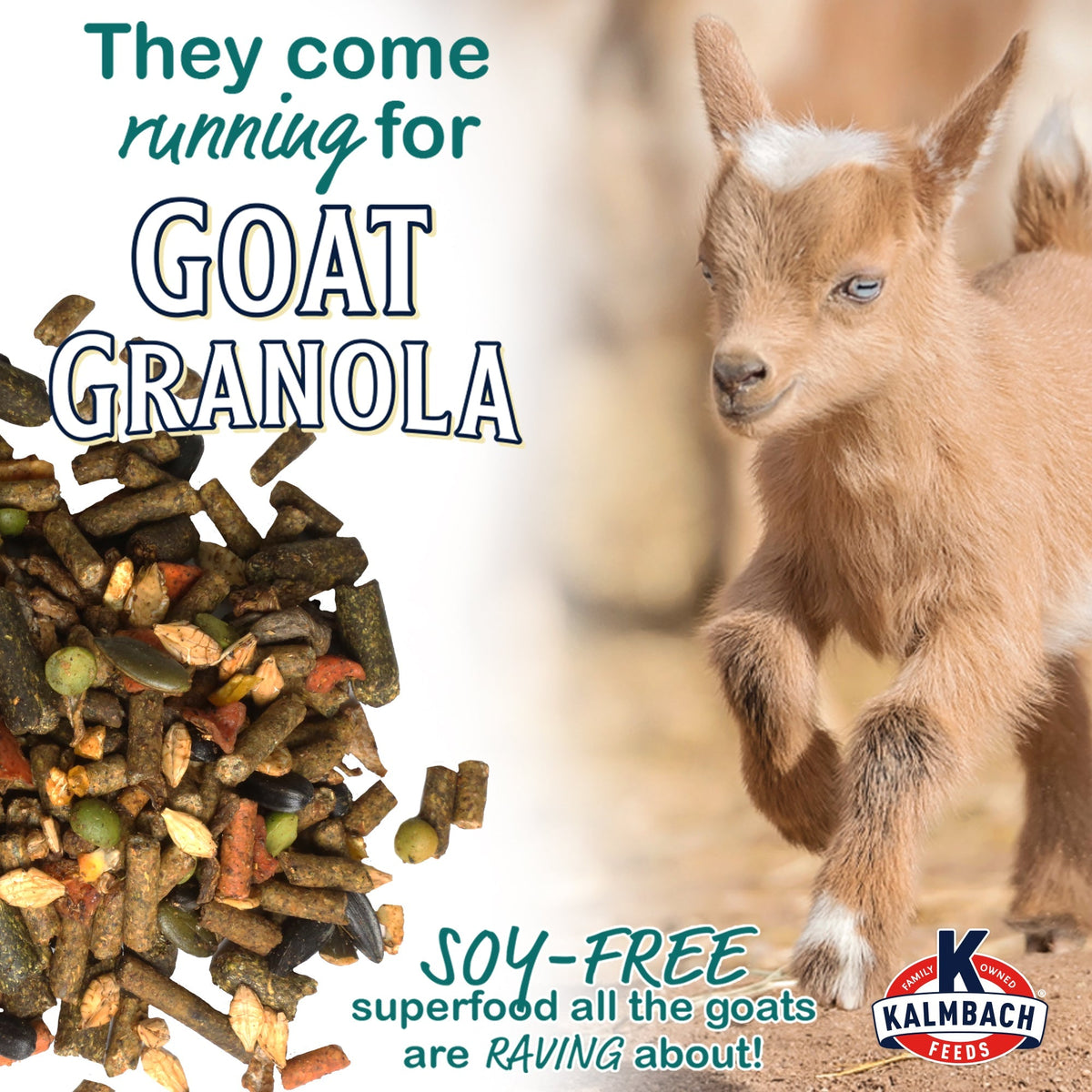 They come running for Goat Granola soy-free superfood graphic