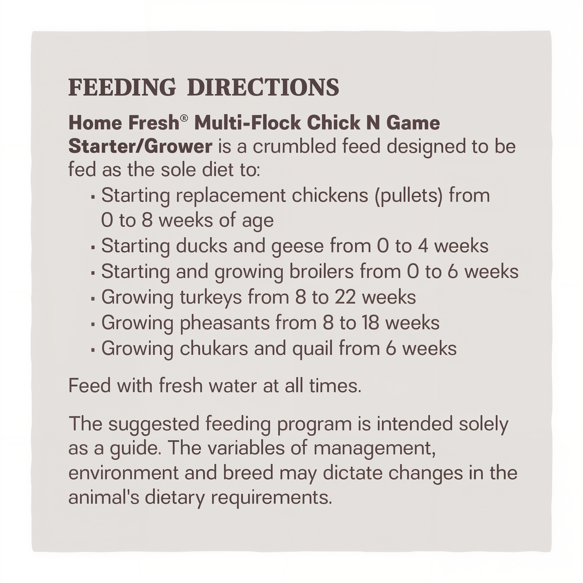 Kent Home Fresh Multi-Flock Chick N Game Starter/Grower Crumble 25 lb -- diagram