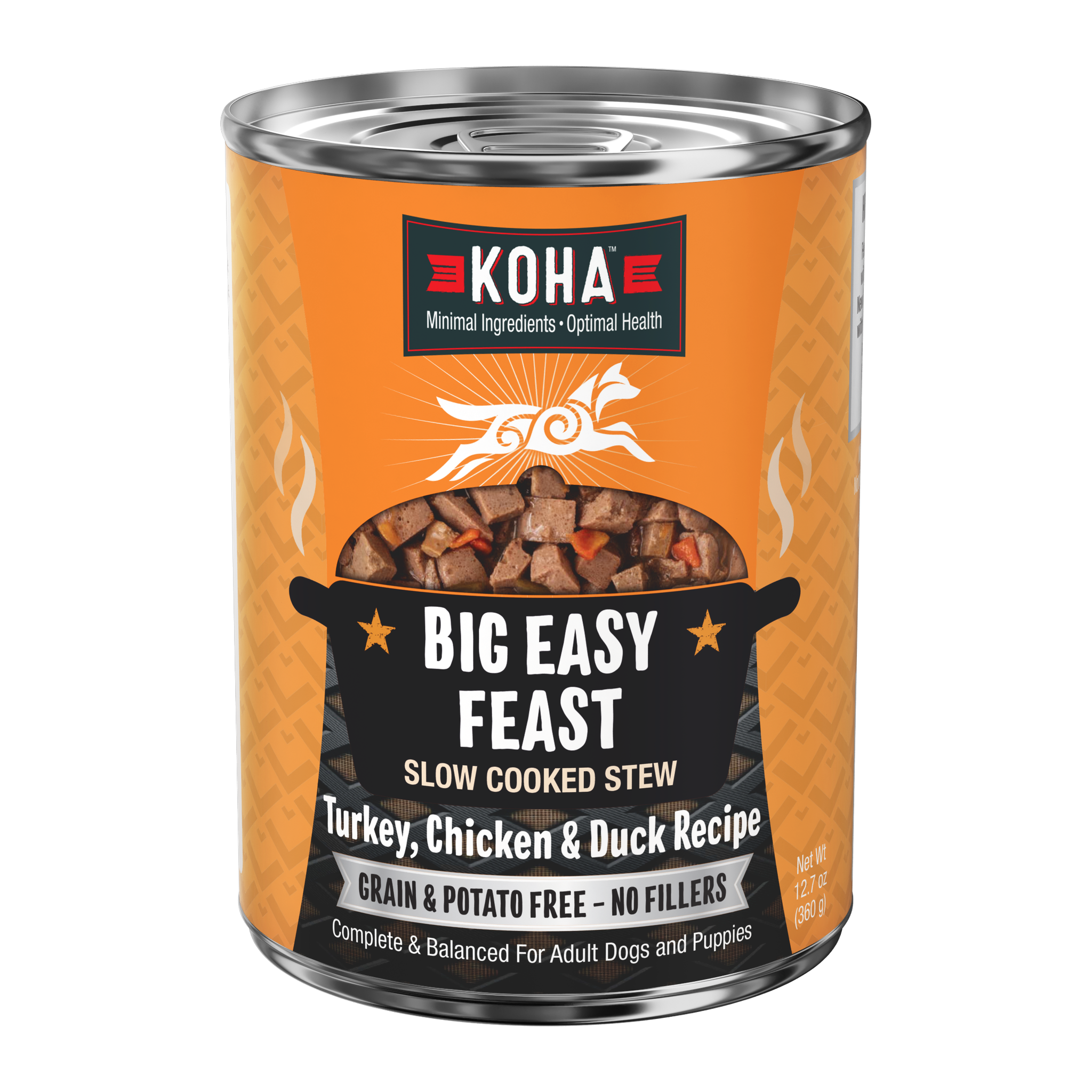 KOHA Big Easy Feast Slow Cooked Stew Turkey, Chicken and Duck Recipe for dogs, 12.7 oz can, grain and potato free with no fillers