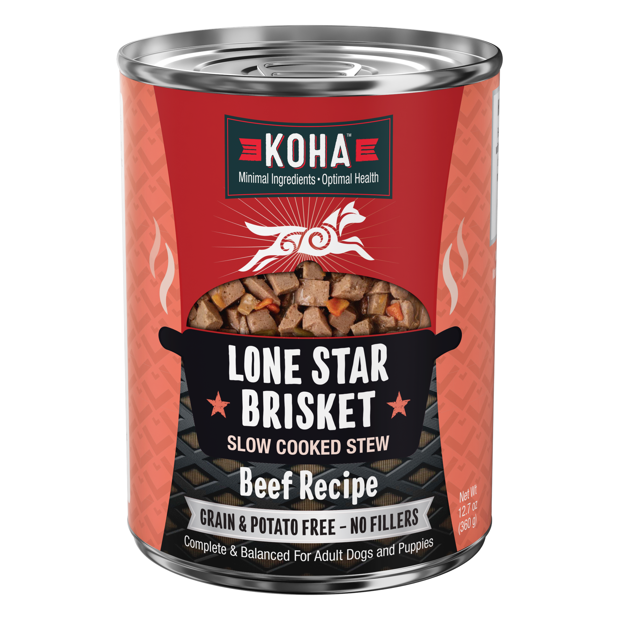 KOHA Lone Star Brisket Slow Cooked Stew Beef Recipe for dogs, 12.7 oz can, grain and potato free with no fillers