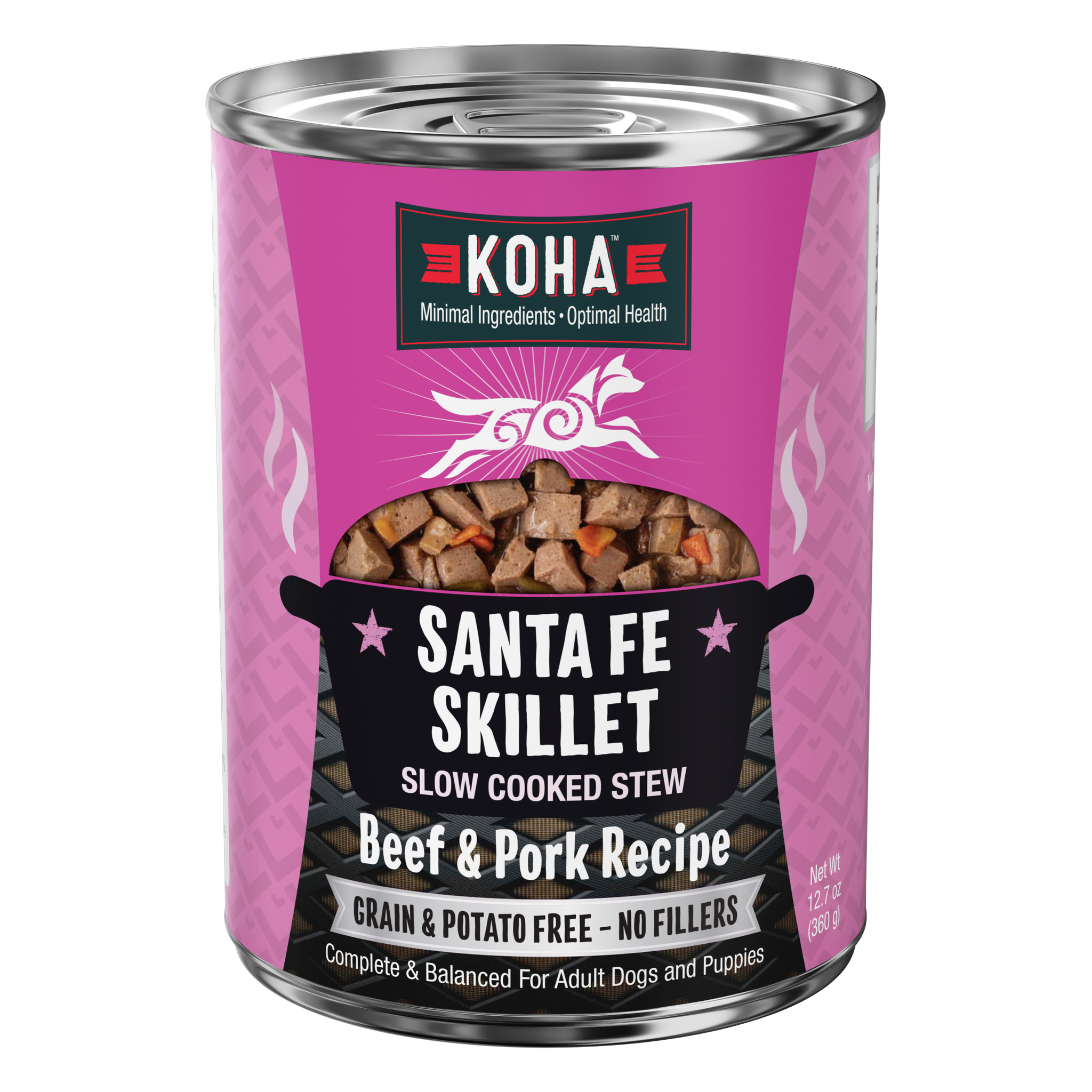 KOHA Santa Fe Skillet Slow Cooked Stew Beef and Pork Recipe for dogs, 12.7 oz can, grain and potato free with no fillers