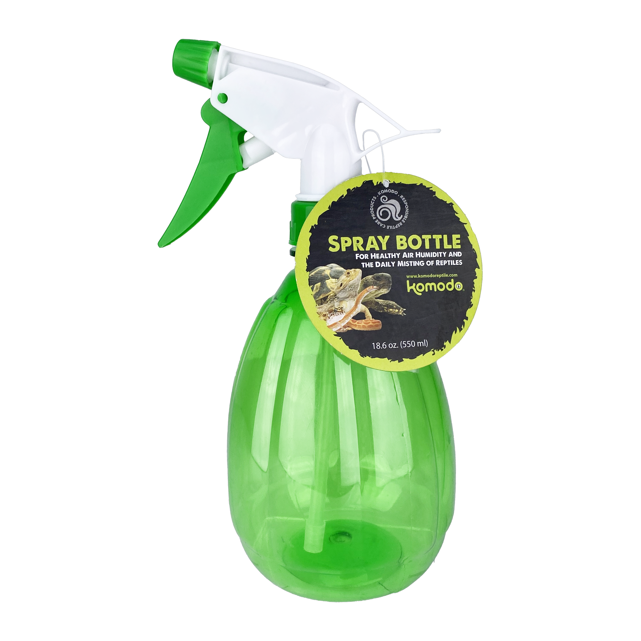 Komodo reptile spray bottle, 550 ml green trigger mister with hang tag for daily habitat misting