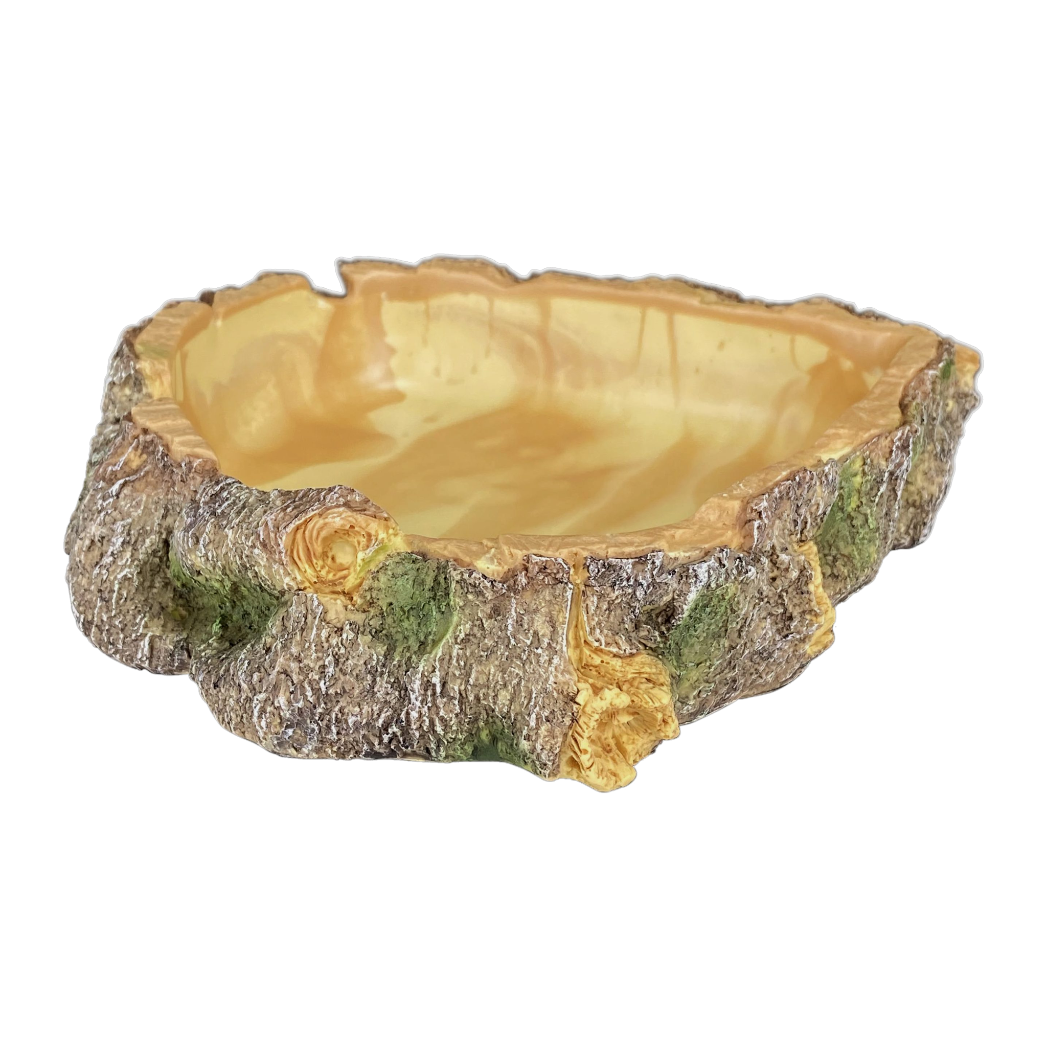 Komodo Wood Corner Bowl left side profile with hand-painted bark and knot texture