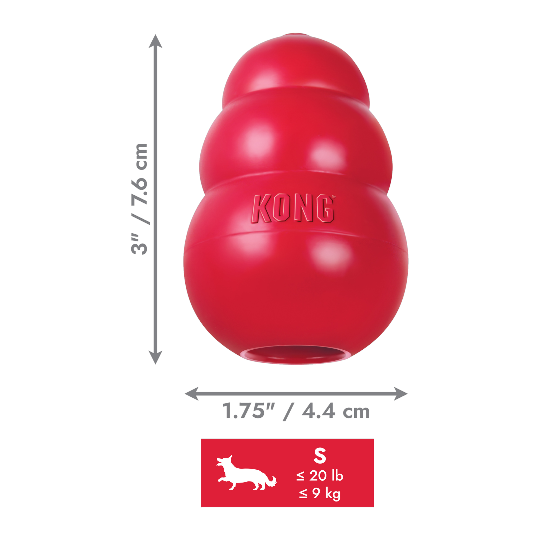 KONG Classic dog toy Small size, 1.75 x 3 inches, for dogs up to 20 lb