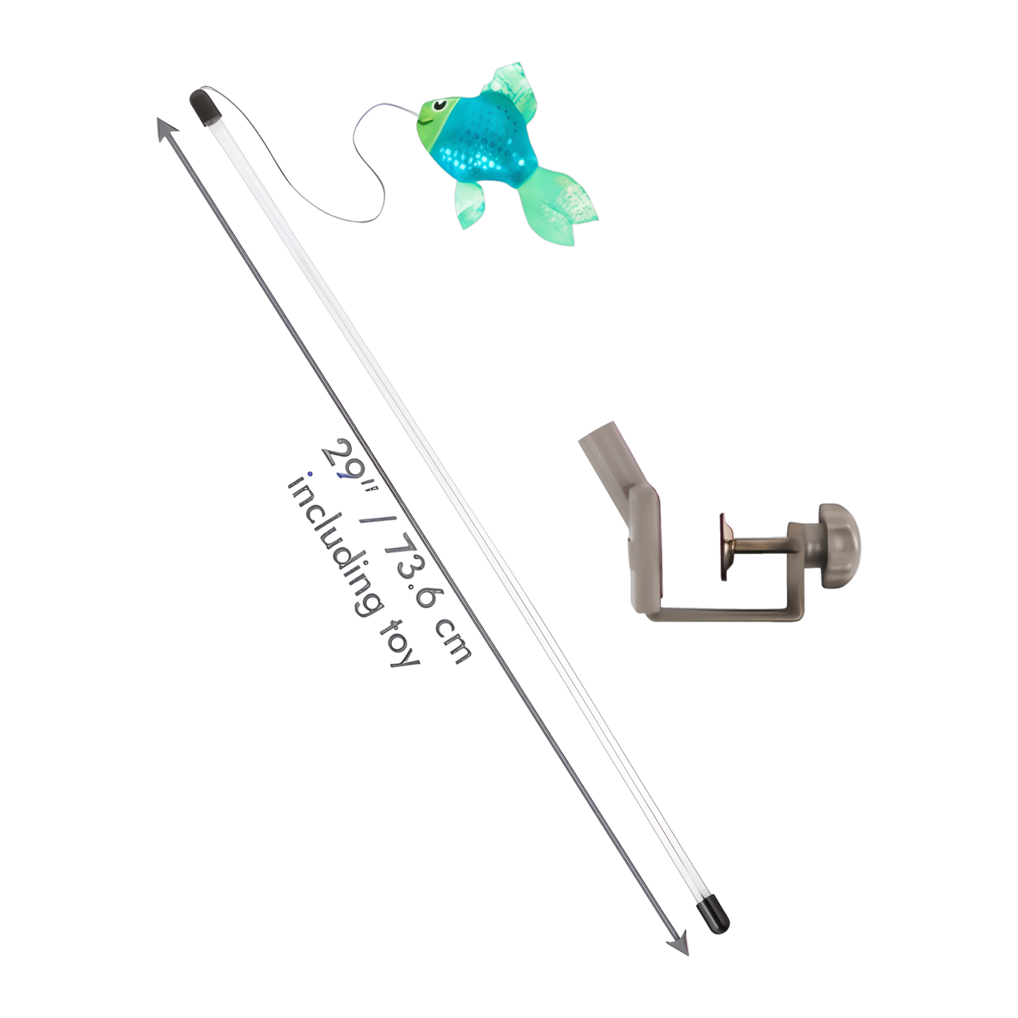 KONG Connects Angler Door Teaser dimensions diagram showing 29 inch overall length including toy
