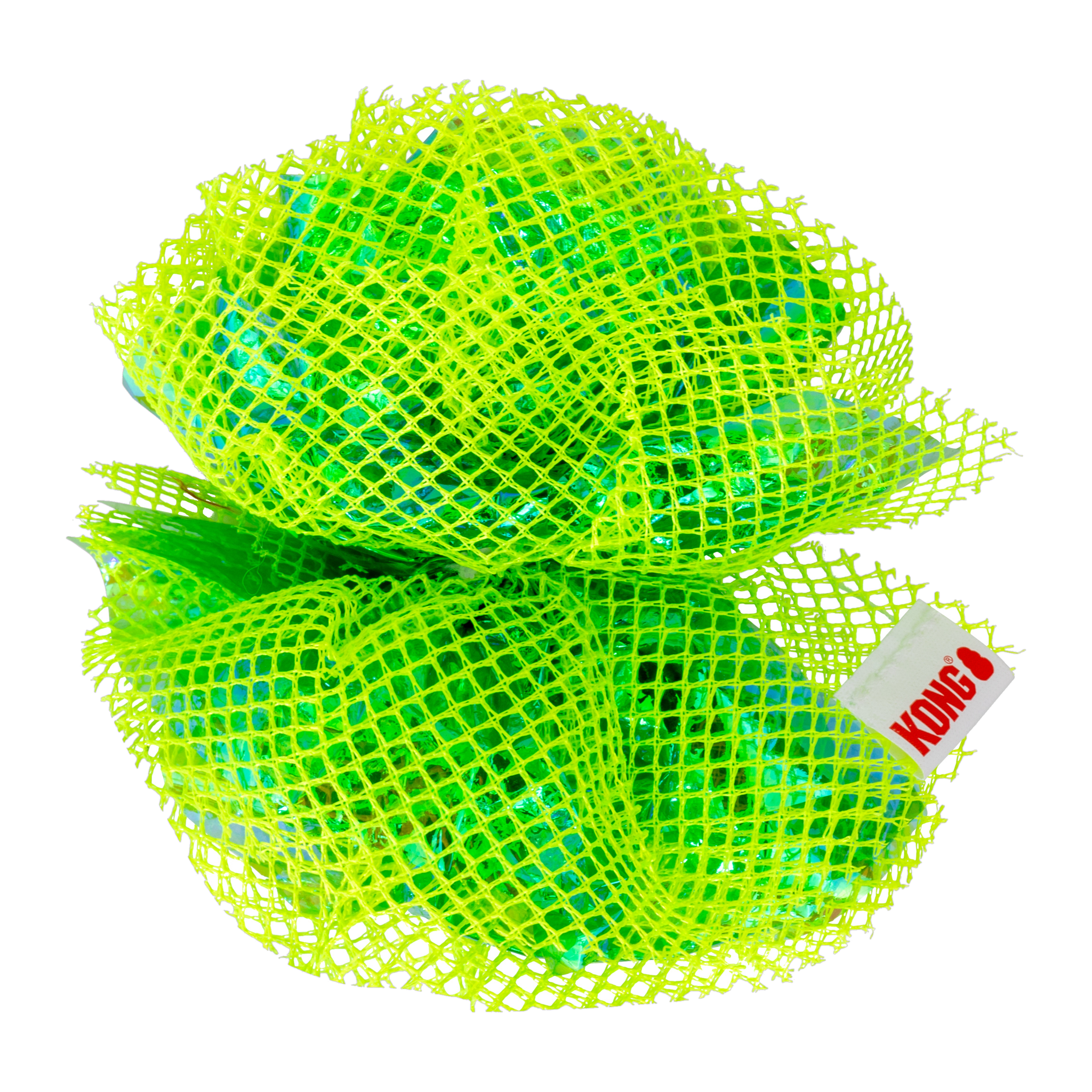 KONG Crackles Fluff Balls cat toy, green crinkle mesh ball