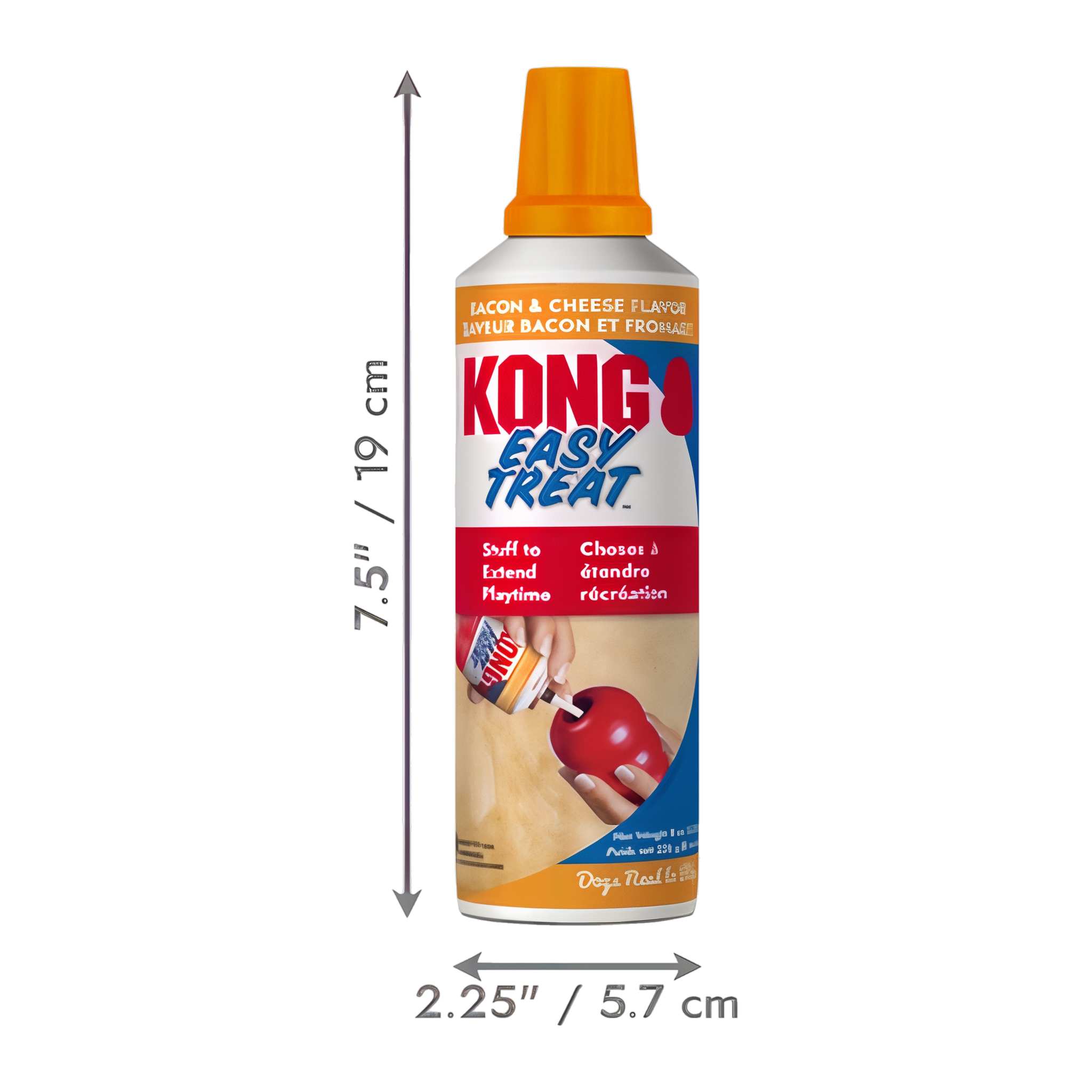 KONG Easy Treat can dimensions 7.5 inches tall by 2.25 inches wide