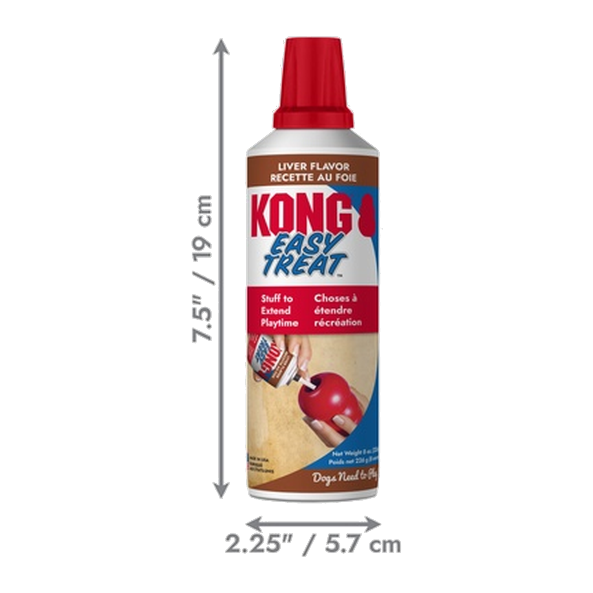 KONG Easy Treat Liver Flavor can dimensions, 7.5 in tall by 2.25 in wide