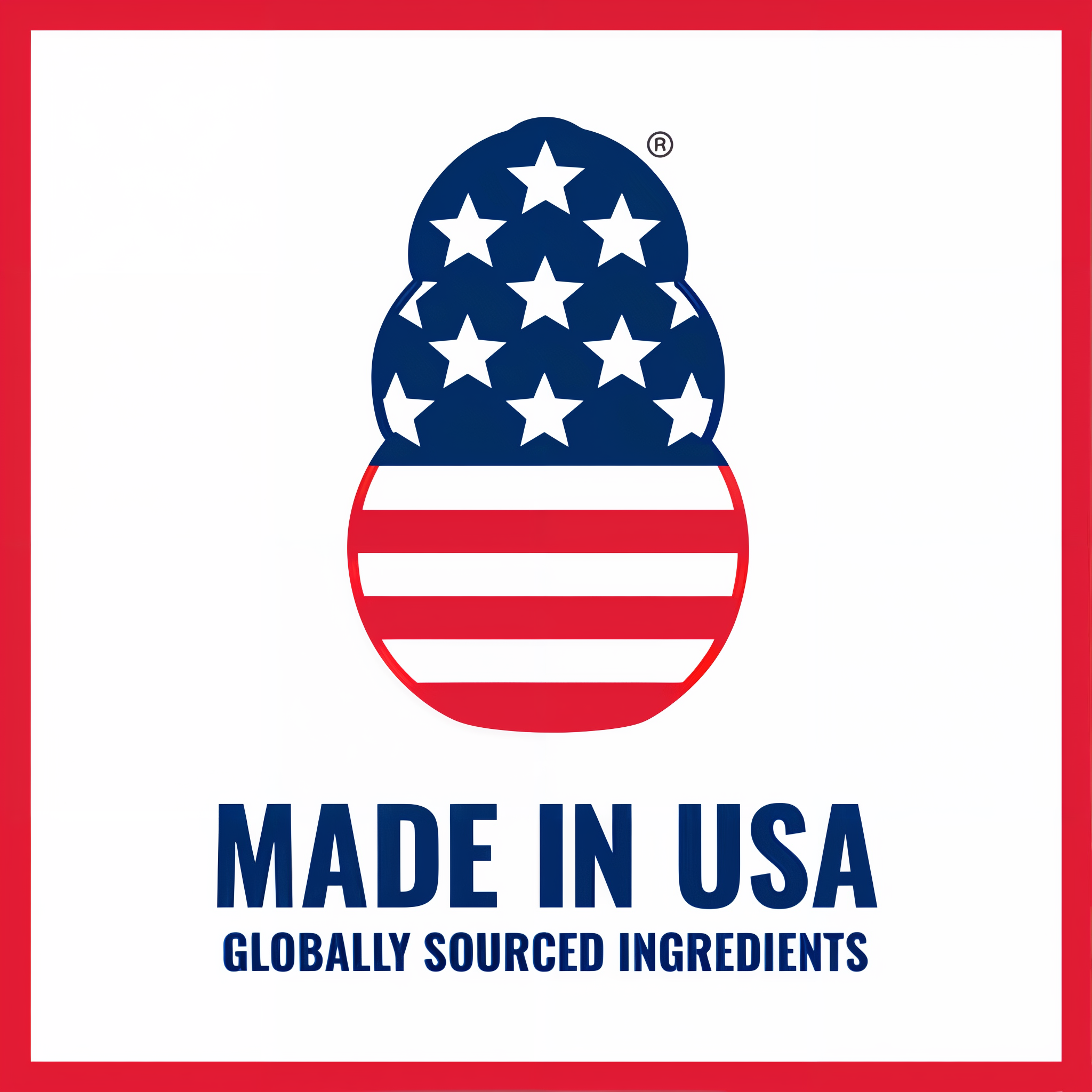Made in USA with globally sourced ingredients badge