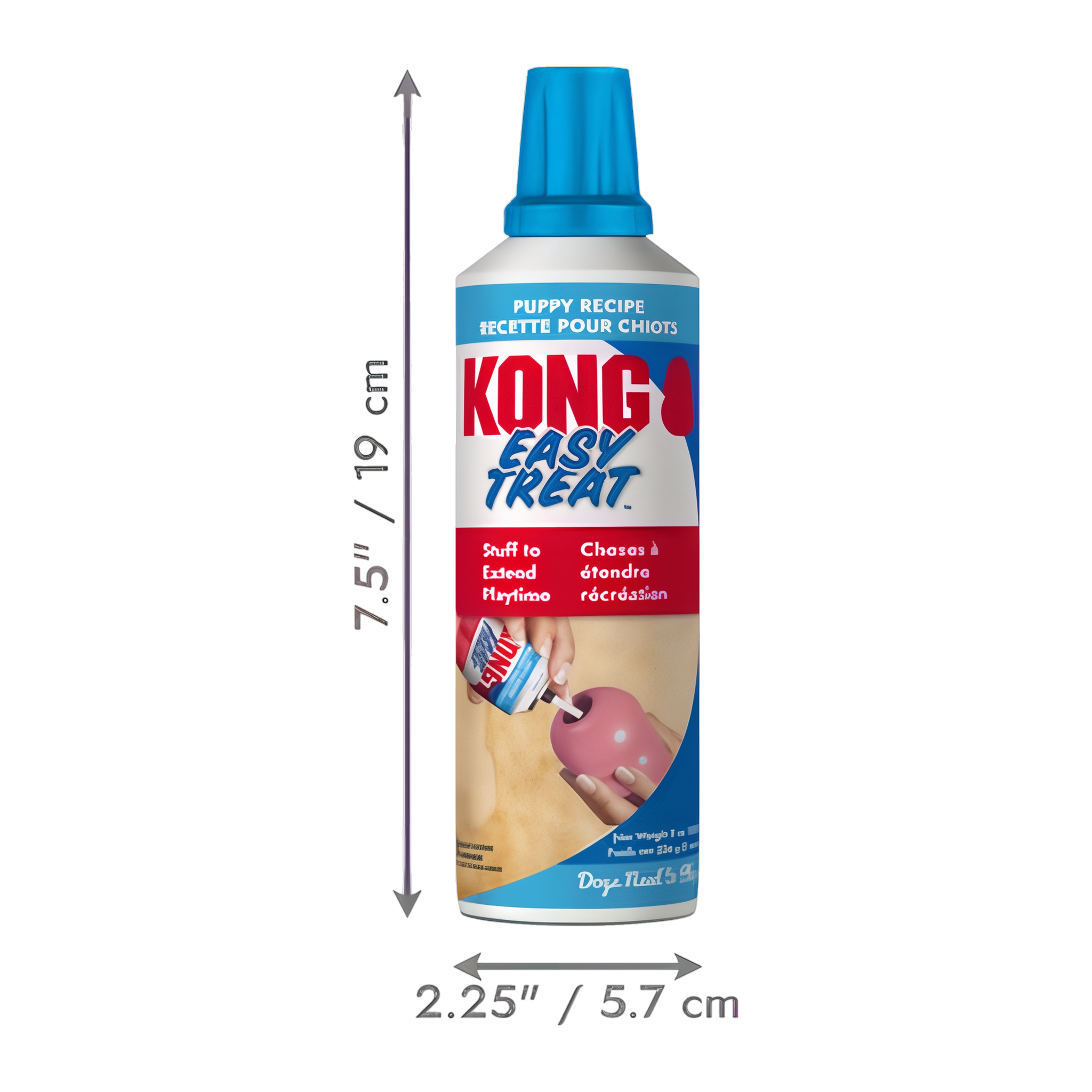 KONG Easy Treat Puppy 8 oz can measuring 7.5 inches tall by 2.25 inches wide
