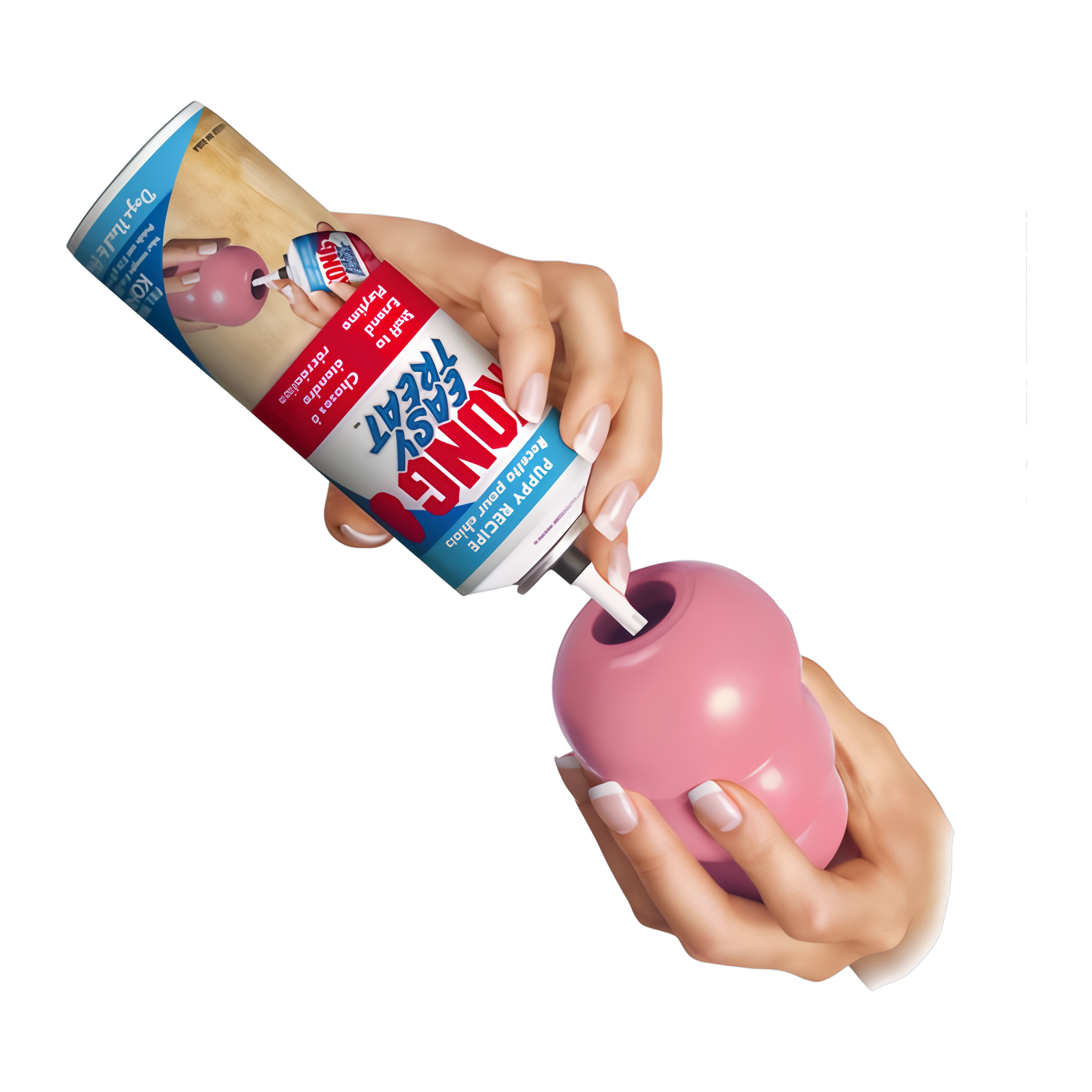 Dispensing KONG Easy Treat Puppy into a KONG Puppy rubber toy