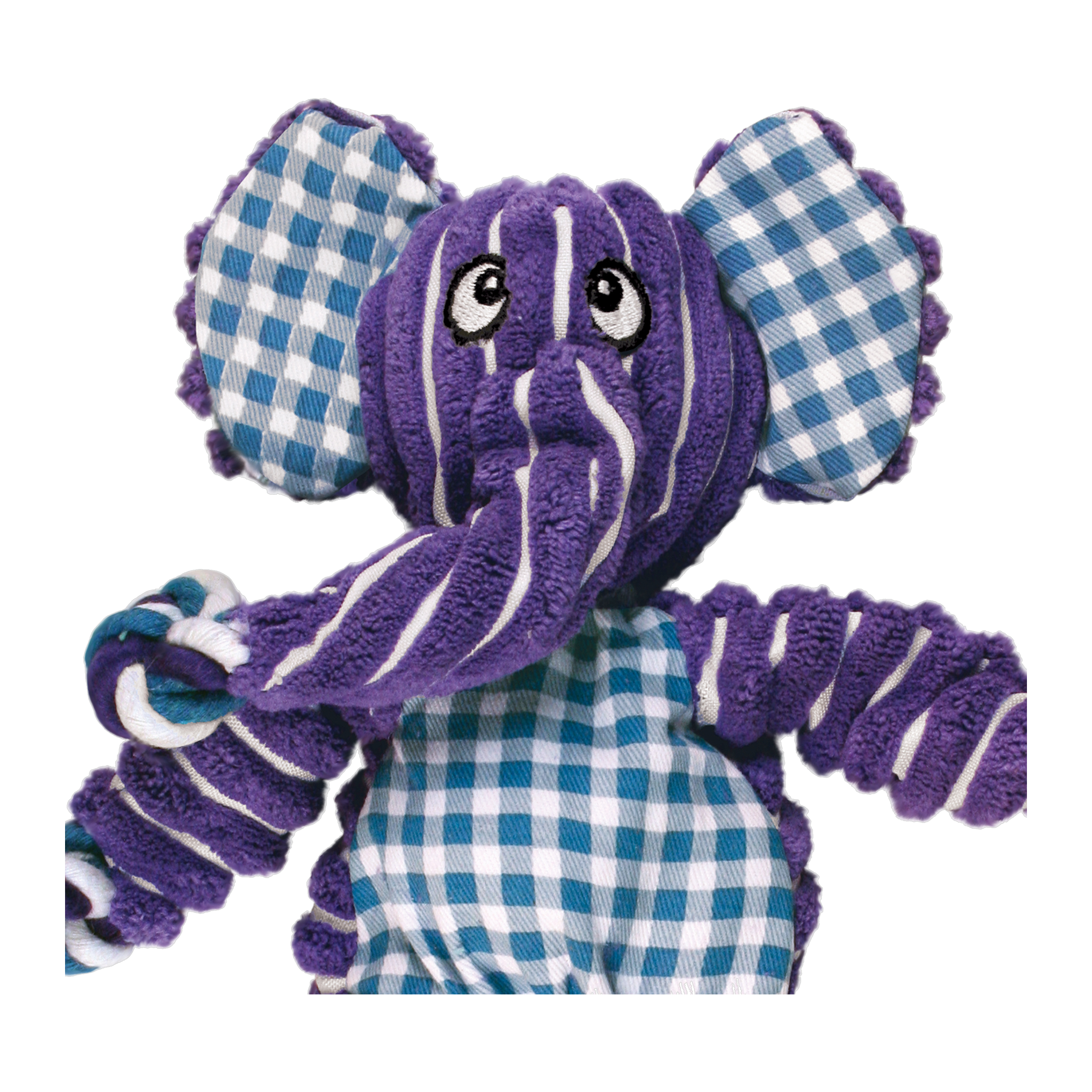 Close-up of the KONG Floppy Knots Elephant corduroy face and embroidered eyes