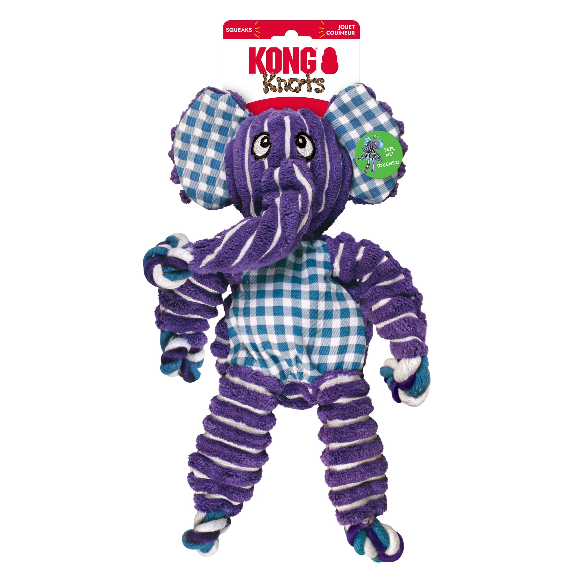 KONG Floppy Knots Elephant on Knots header card packaging