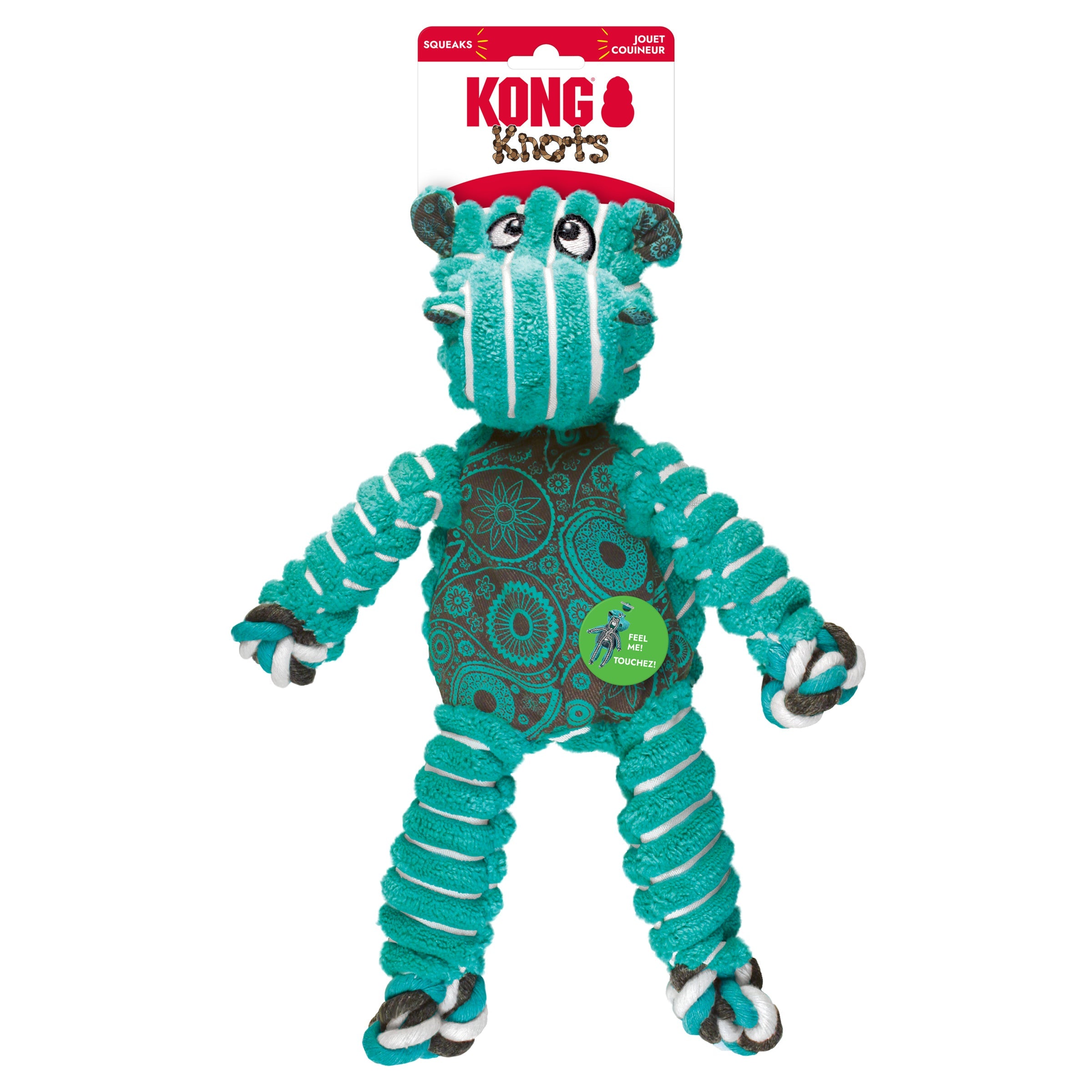 KONG Floppy Knots Hippo medium on Knots header card packaging