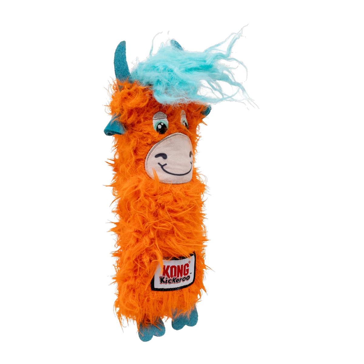 KONG Kickeroo Highland Cow cat toy, orange, side view