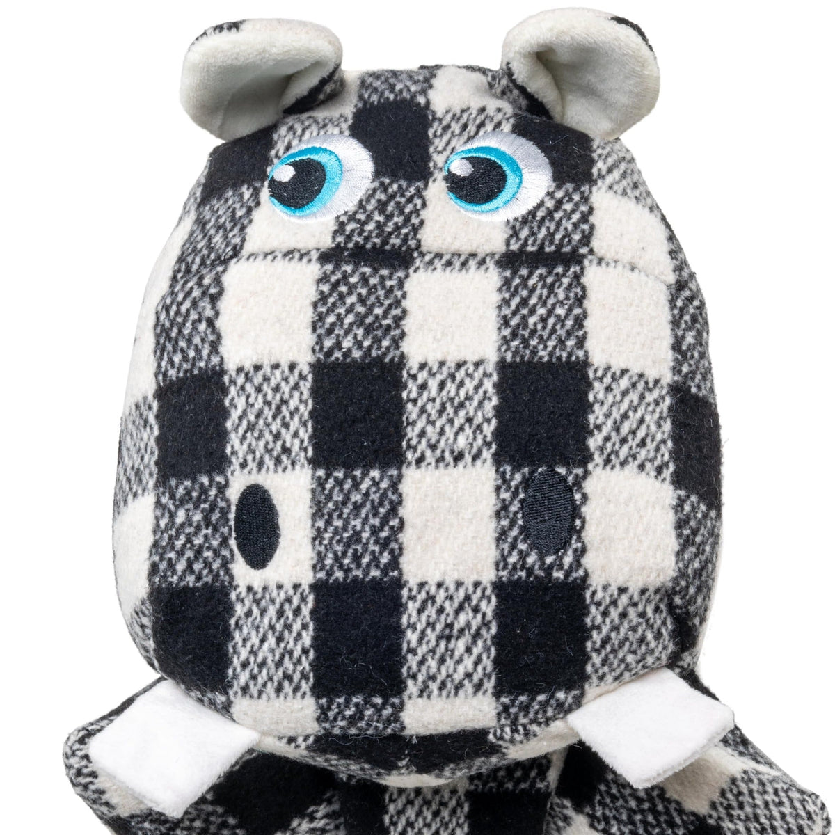 Close-up of the KONG Low Stuff Flanimalz Hippo embroidered face