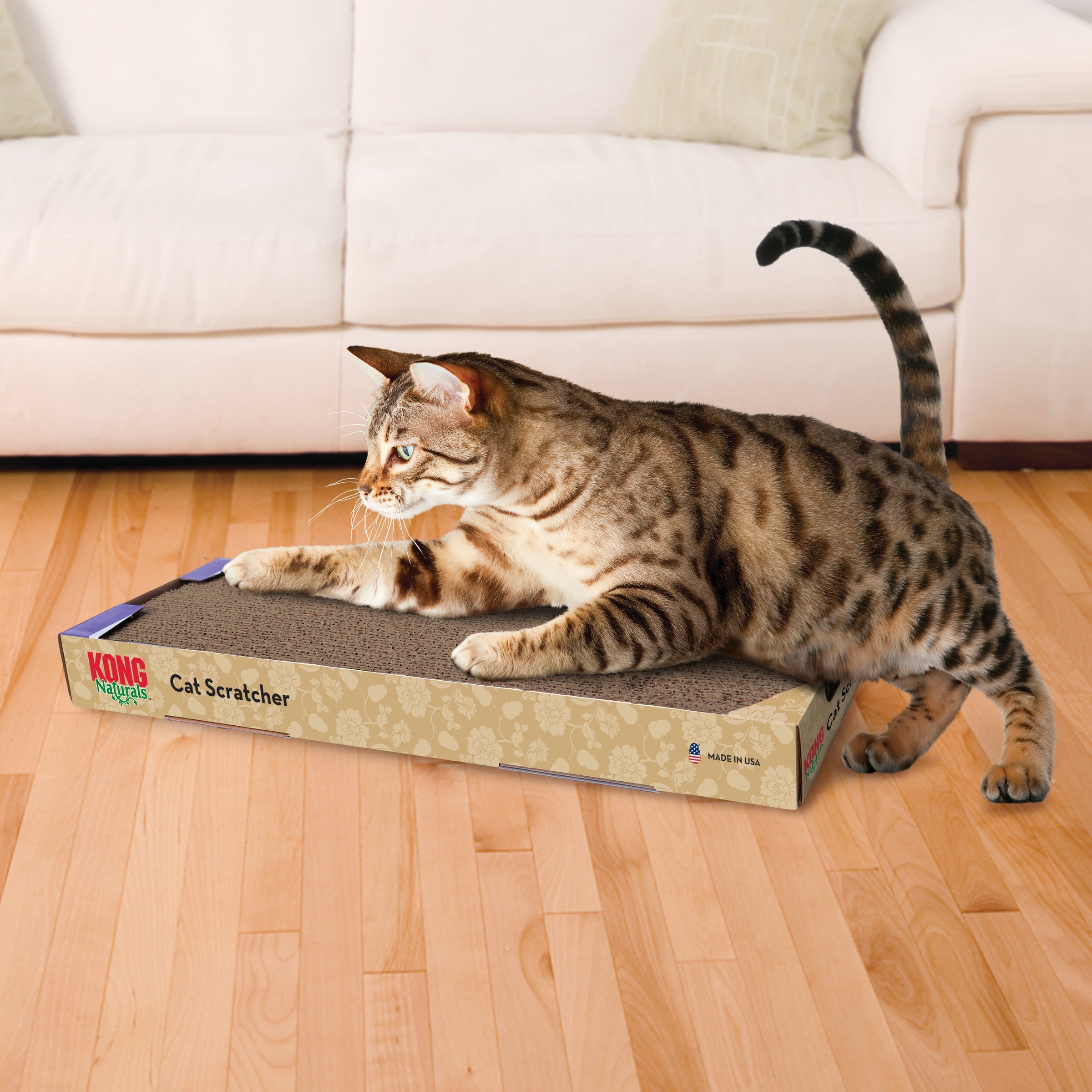 Cat scratching on the KONG Naturals Scratcher Single