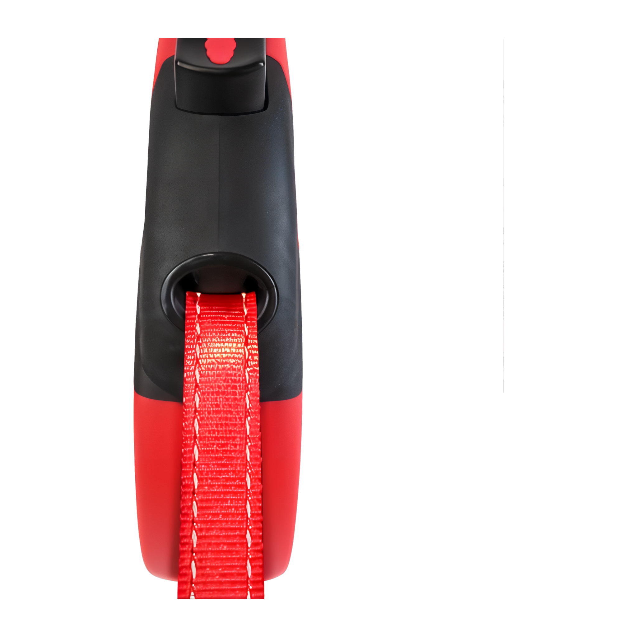 Wide reflective red tape exiting the anti-twist port of the KONG Terrain retractable leash