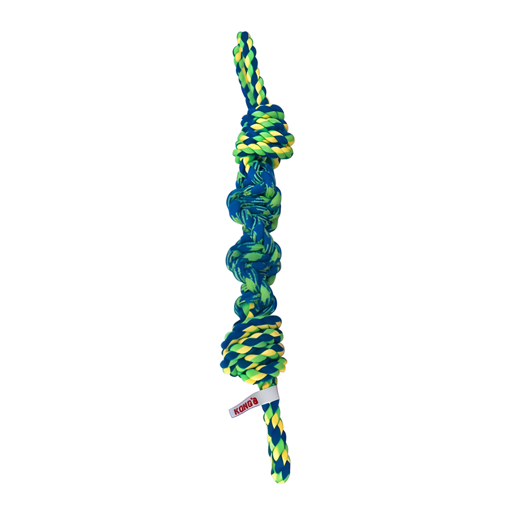 KONG Rope Bunji rope dog toy with knotted ends and easy-grab loops, blue and green colorway