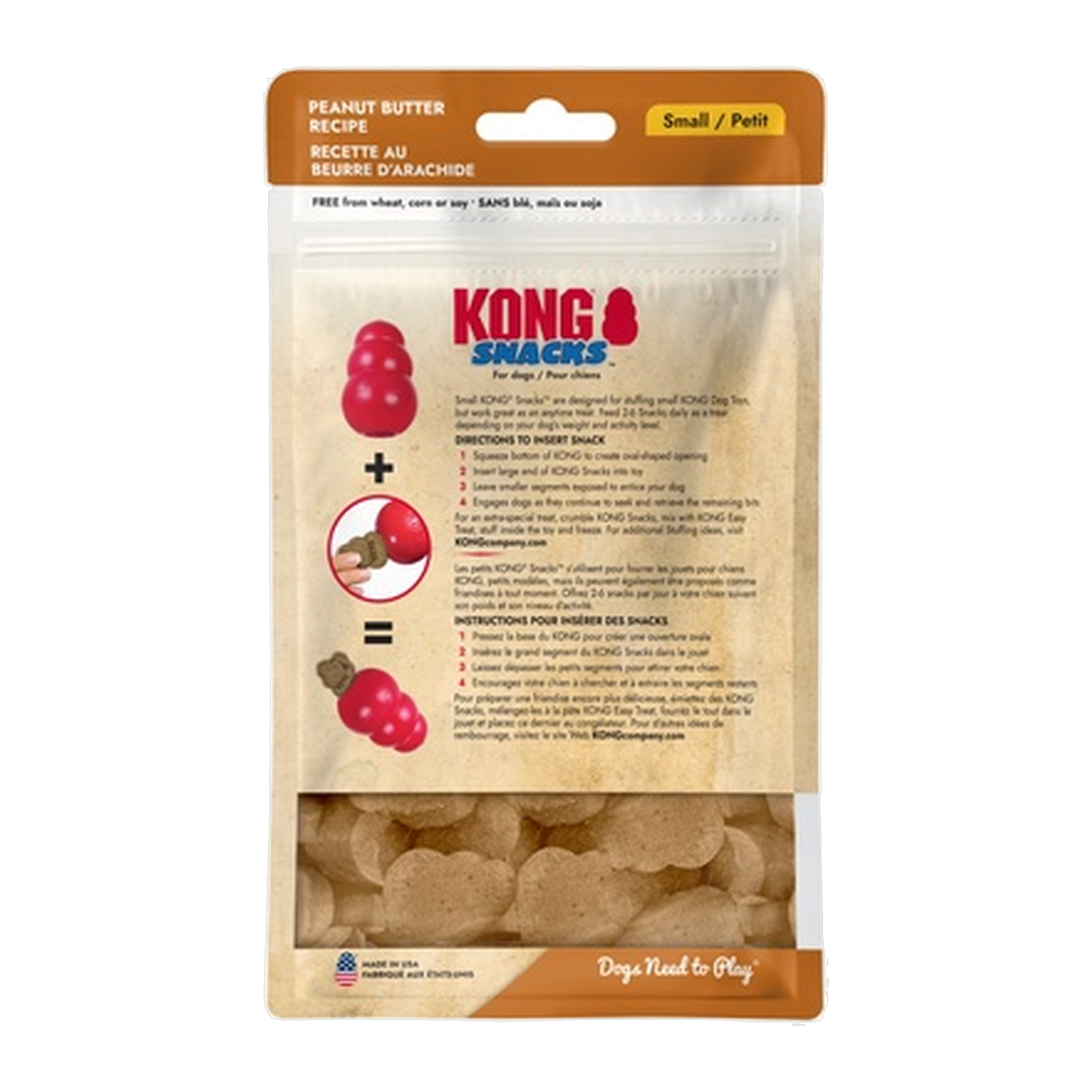 KONG Snacks Peanut Butter small bag back with feeding directions