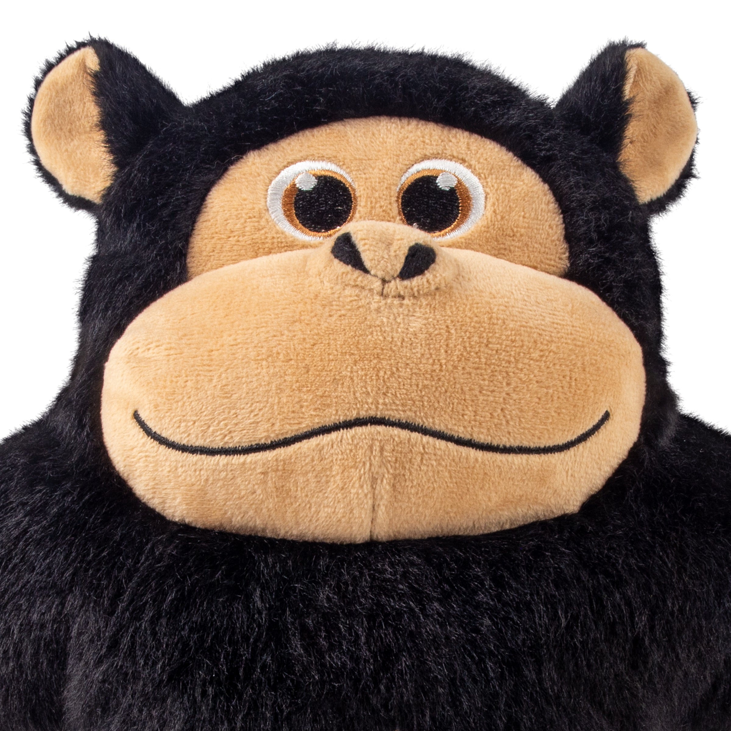 Close-up of KONG Snuzzles Gorilla plush face and embroidered eyes