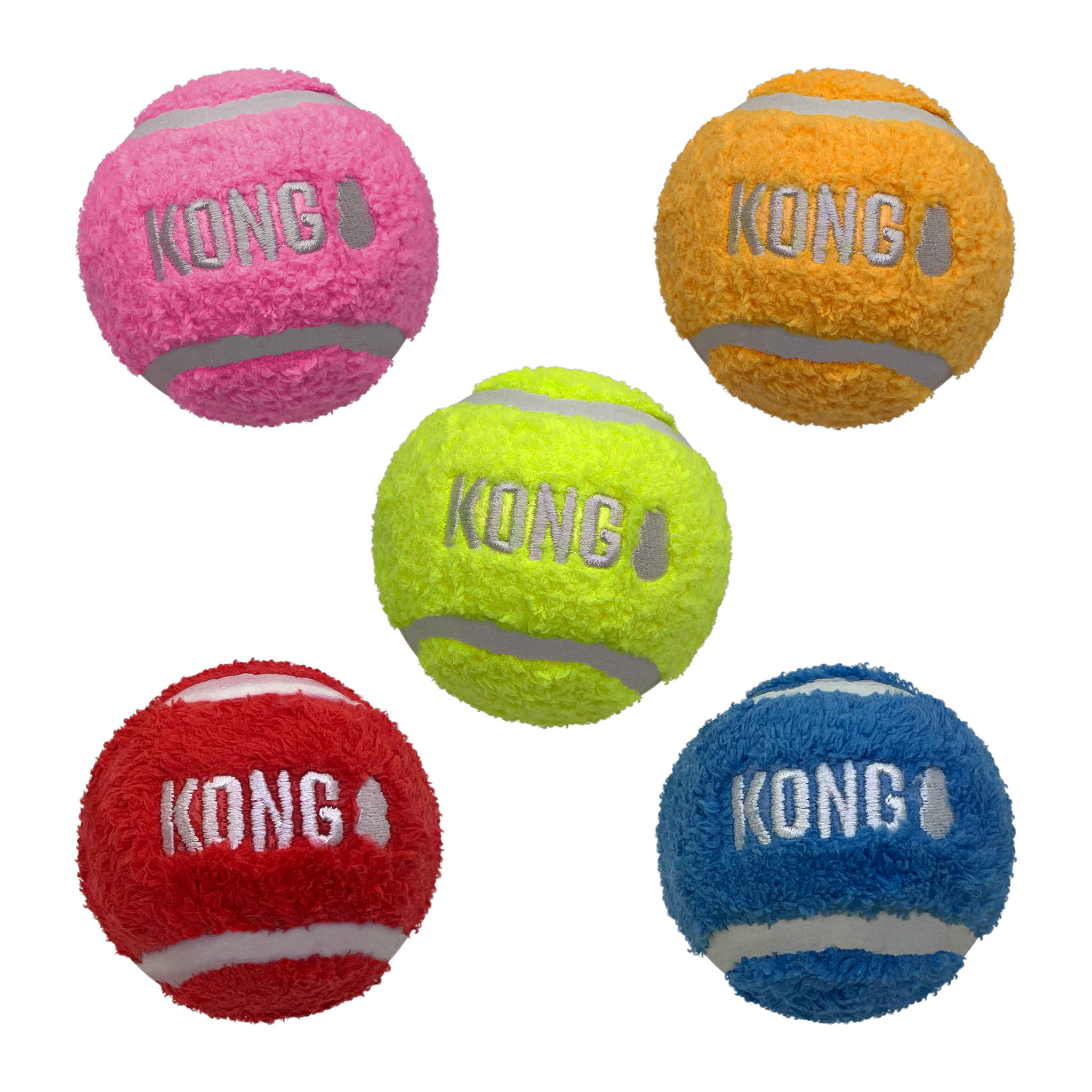 Five KONG Sport Softies balls in assorted colors