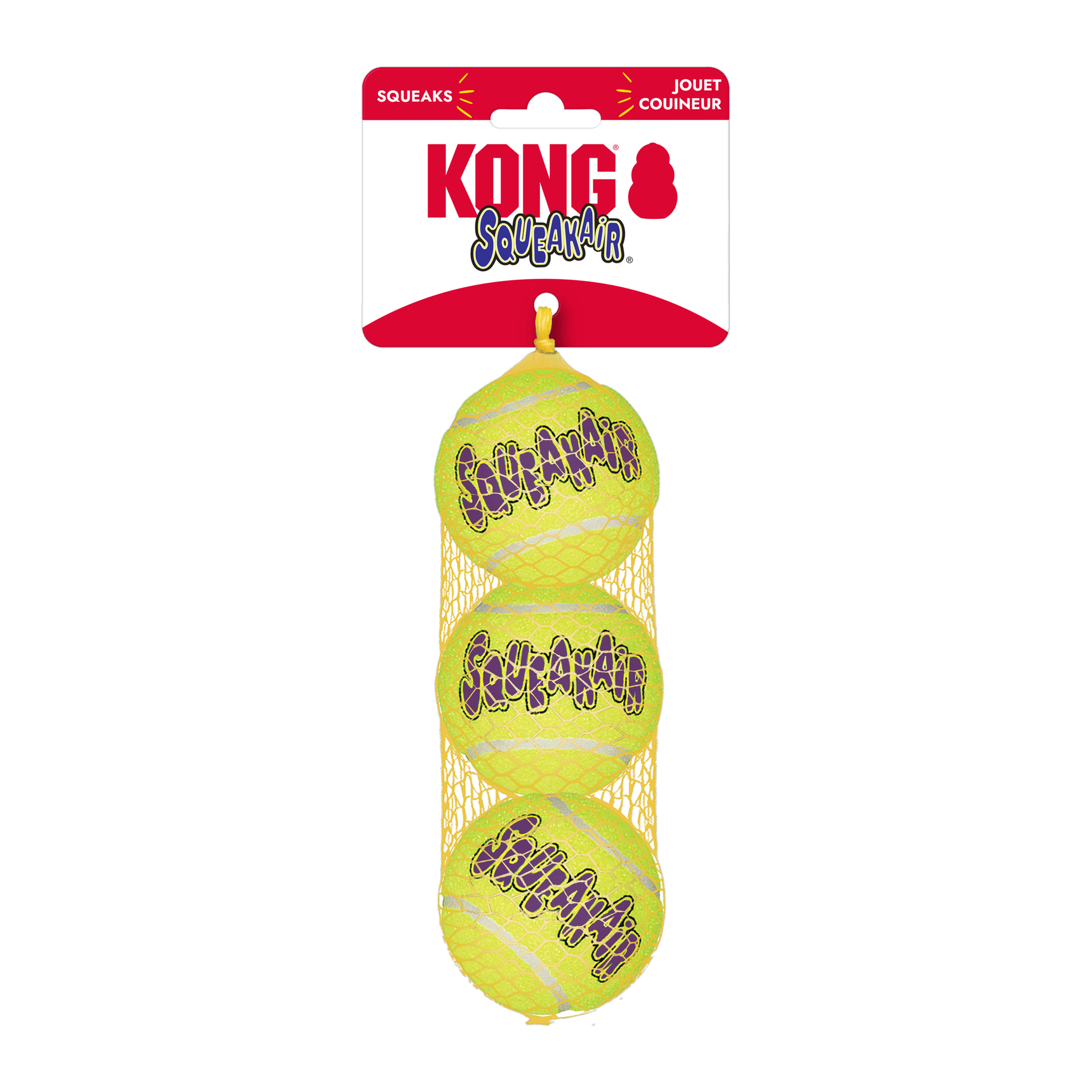 KONG SqueakAir Balls medium three pack in retail netting with header card