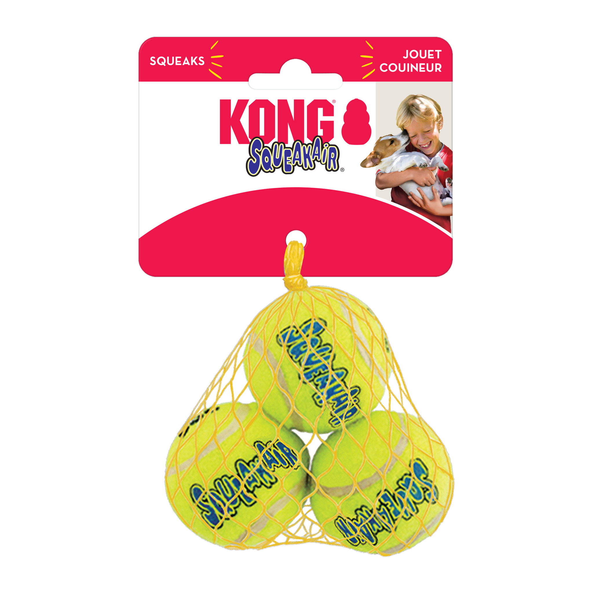 KONG SqueakAir Balls small three pack in retail netting with header card